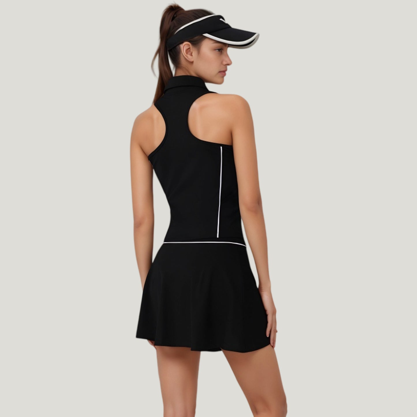 Anna-Kaci Active Women's Sleeveless Performance Polo Tank with Zip Neckline and Contrast Piping for Golf and Tennis