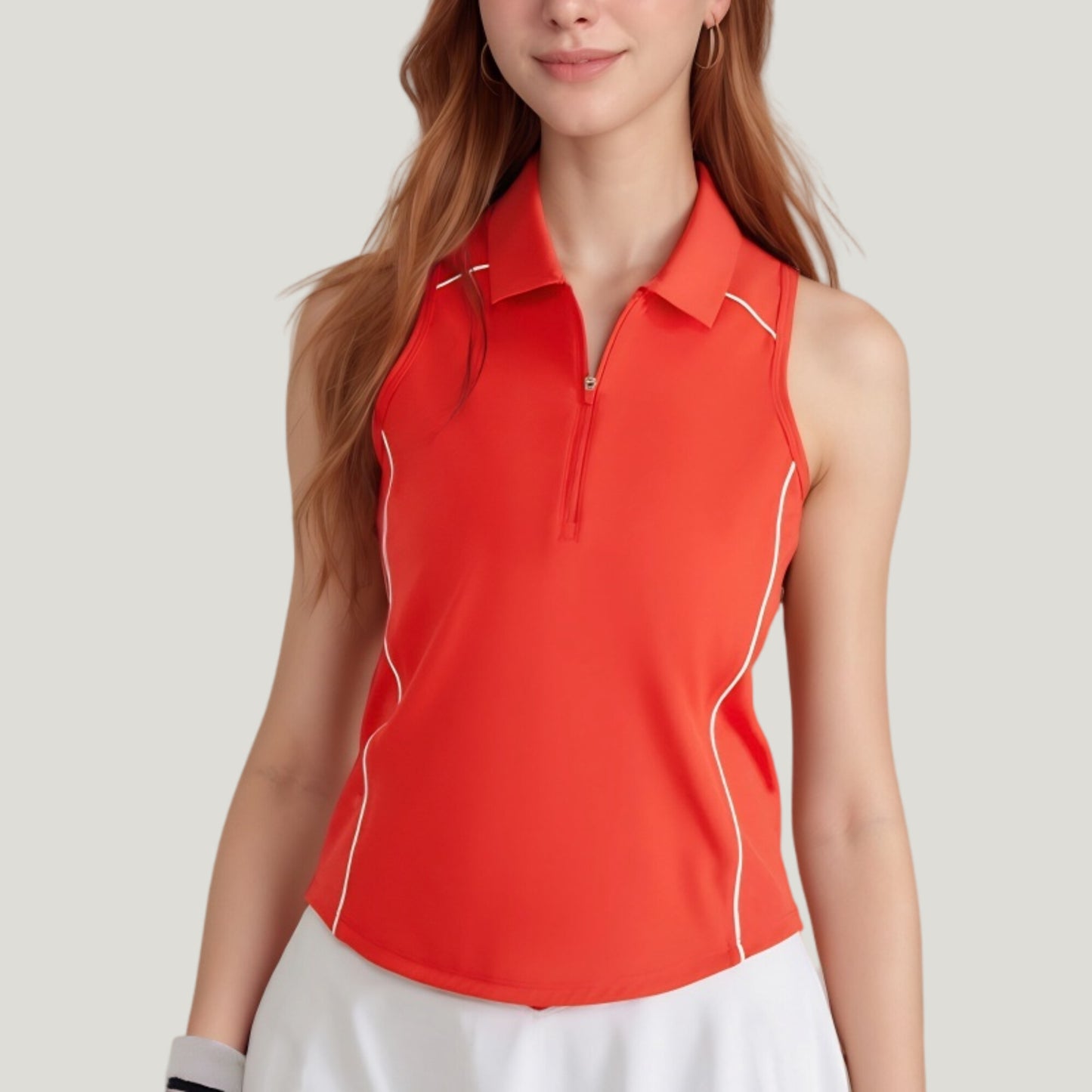 Anna-Kaci Active Women's Sleeveless Performance Polo Tank with Zip Neckline and Contrast Piping for Golf and Tennis