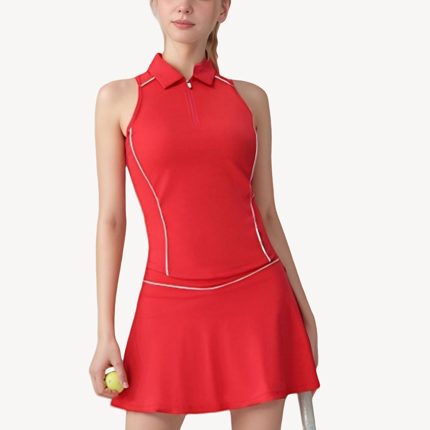 Anna-Kaci Active Women's Sleeveless Performance Polo Tank with Zip Neckline and Contrast Piping for Golf and Tennis