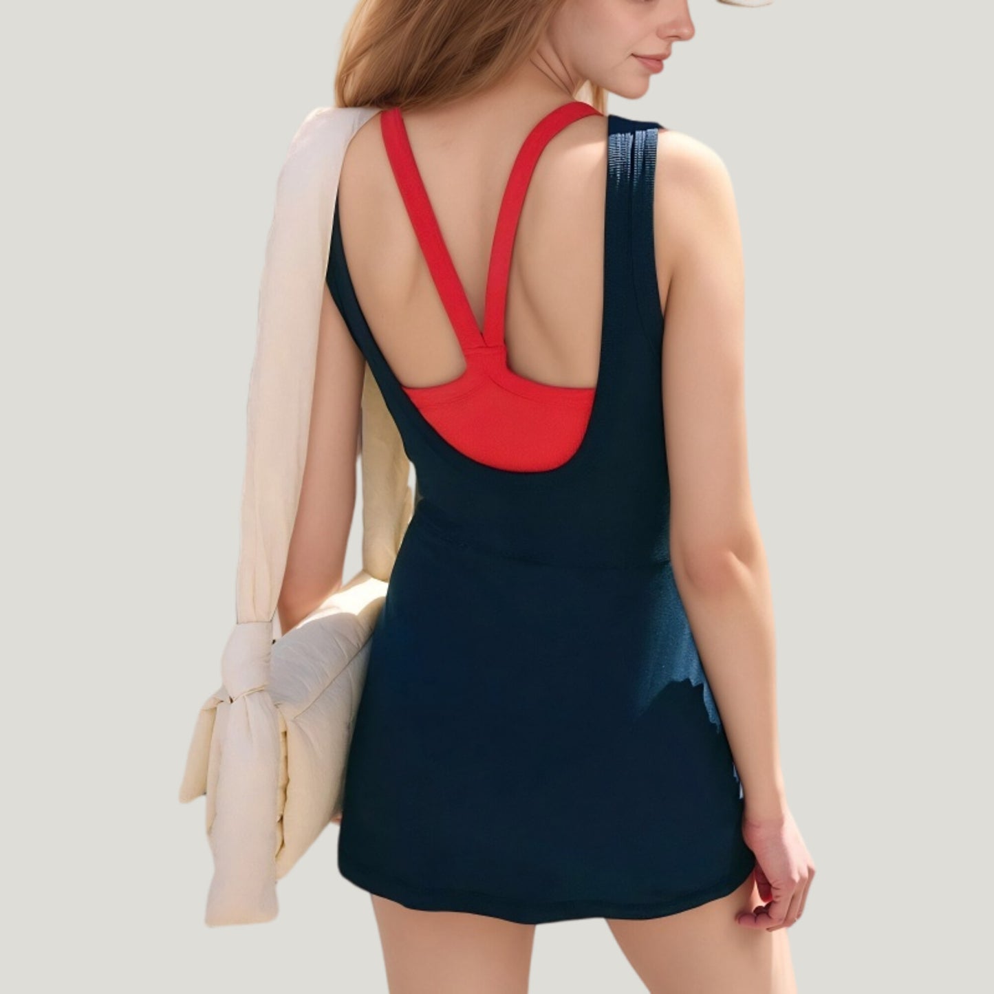 Anna-Kaci Active Women's Sleeveless Active Romper with Overlap Skirt Detail and Round Neck Athletic Fit