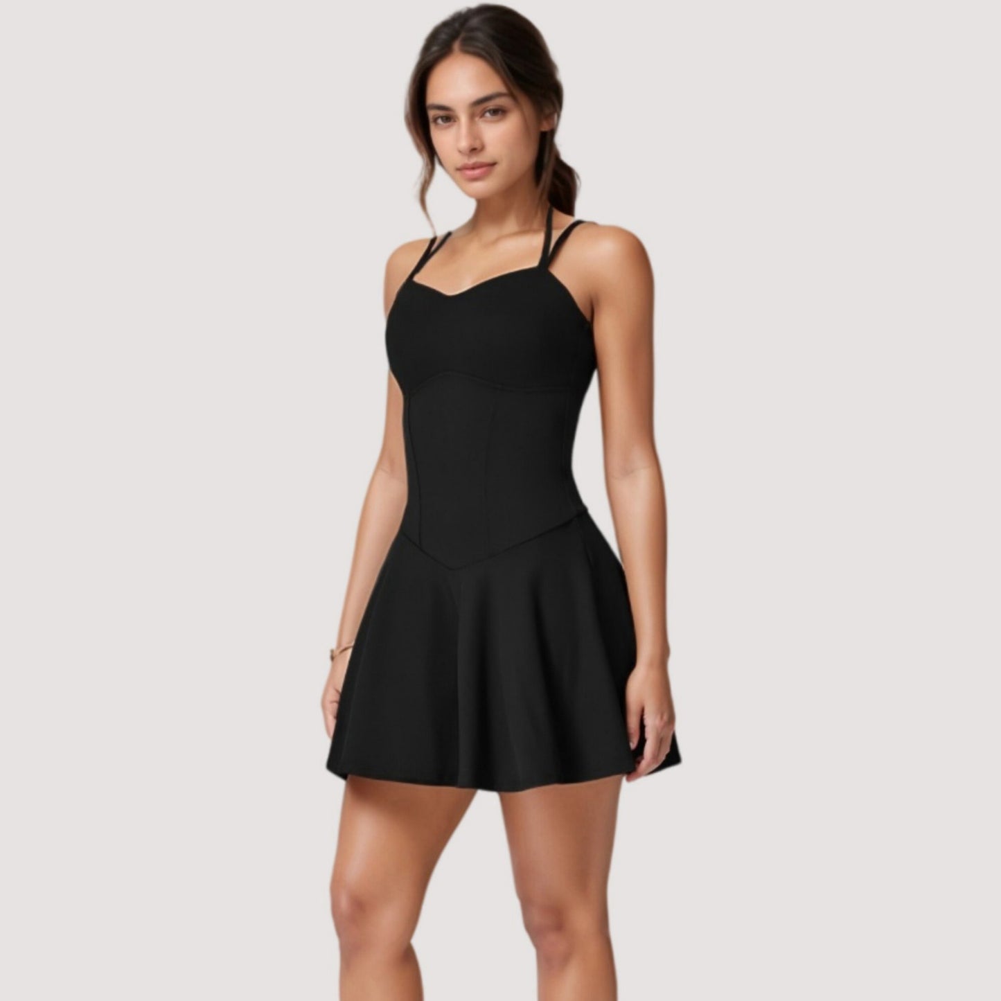 Anna-Kaci Active Women's Strappy Athletic Dress with Built-In Shorts and Side Pocket Supportive Fit Stretch Fabric