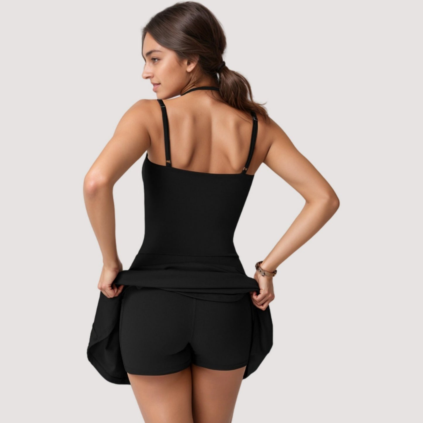 Anna-Kaci Active Women's Strappy Athletic Dress with Built-In Shorts and Side Pocket Supportive Fit Stretch Fabric