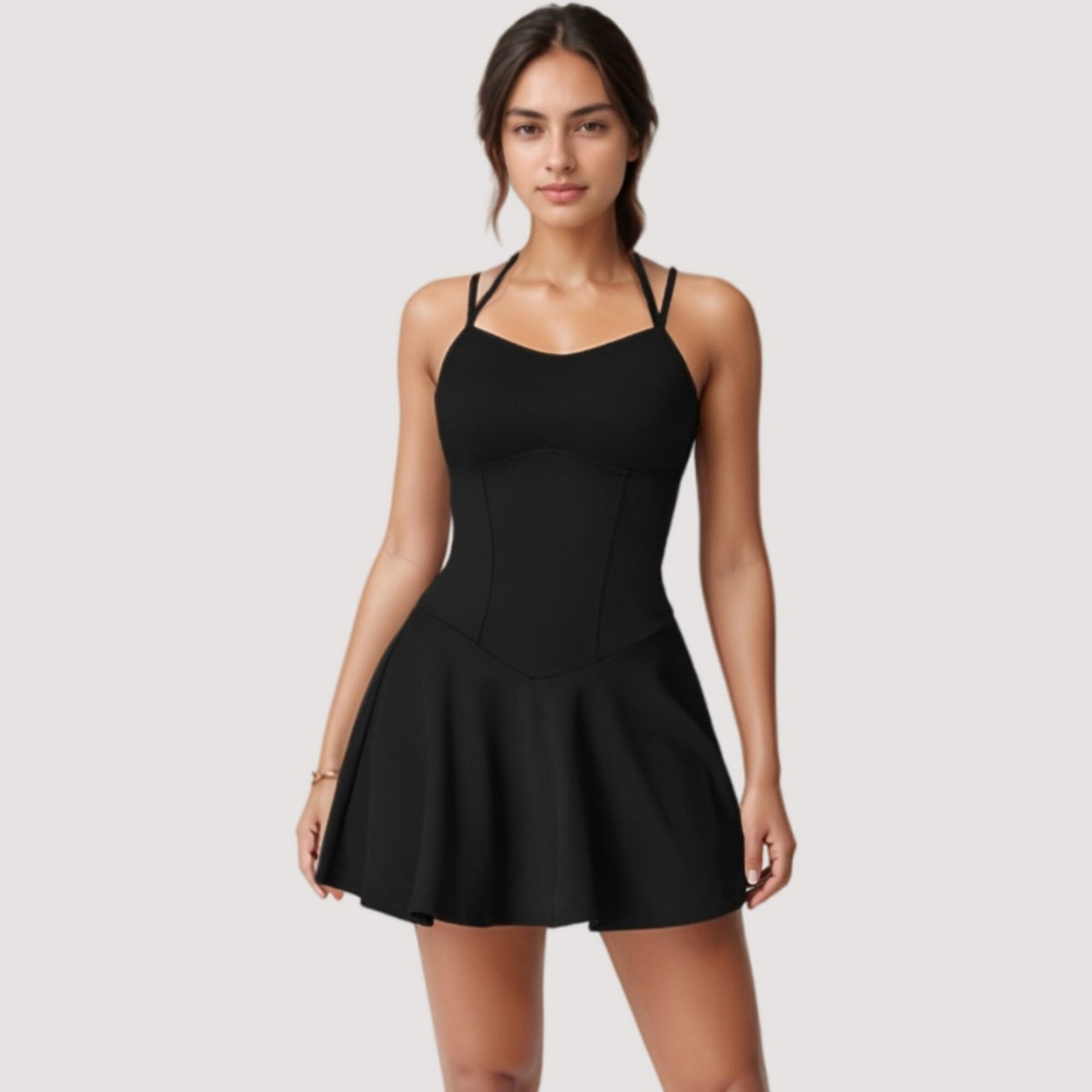 Anna-Kaci Active Women's Strappy Athletic Dress with Built-In Shorts and Side Pocket Supportive Fit Stretch Fabric