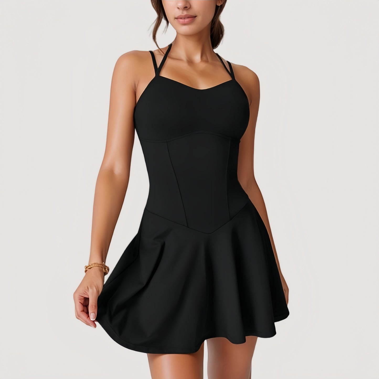 Anna-Kaci Active Women's Strappy Athletic Dress with Built-In Shorts and Side Pocket Supportive Fit Stretch Fabric