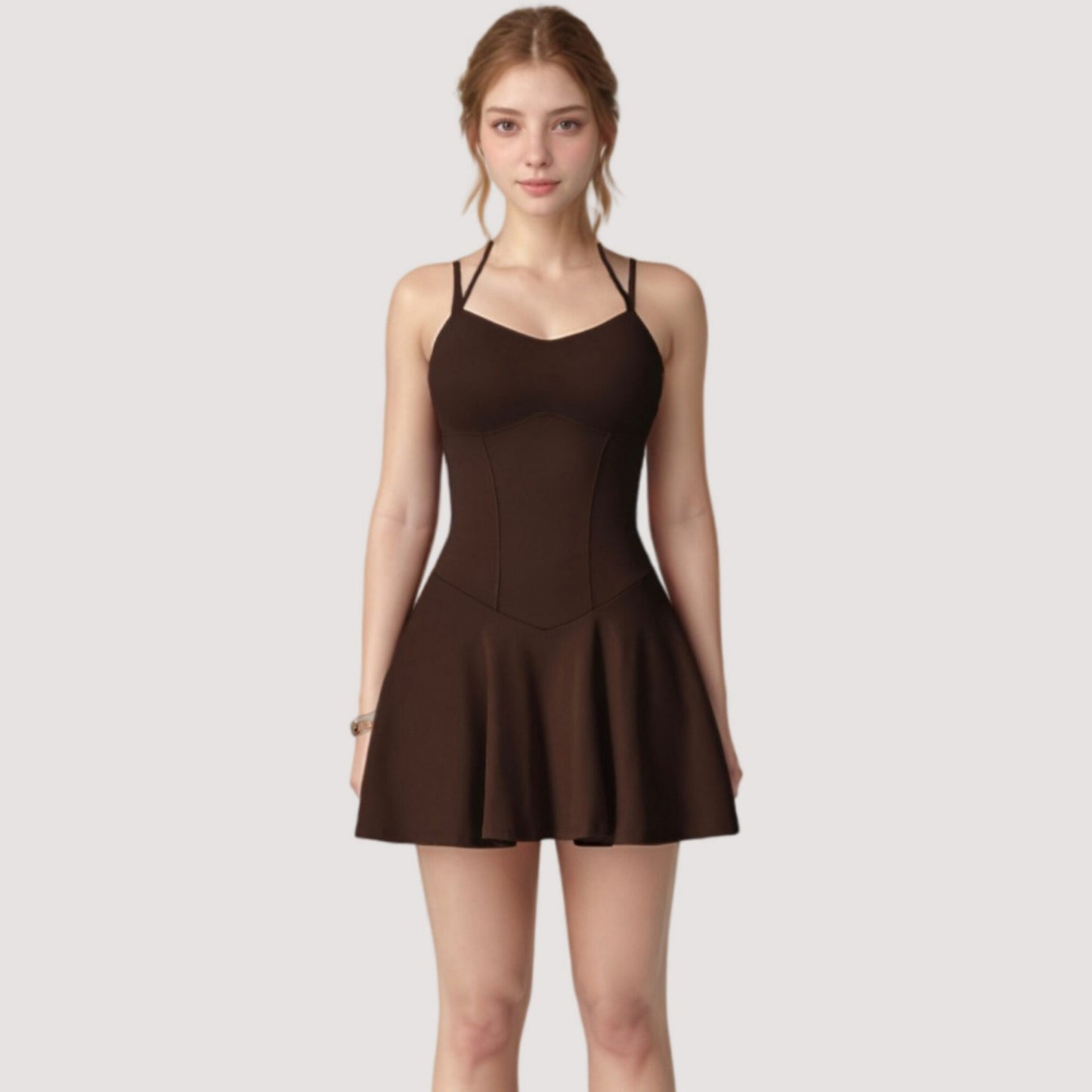 Anna-Kaci Active Women's Strappy Athletic Dress with Built-In Shorts and Side Pocket Supportive Fit Stretch Fabric