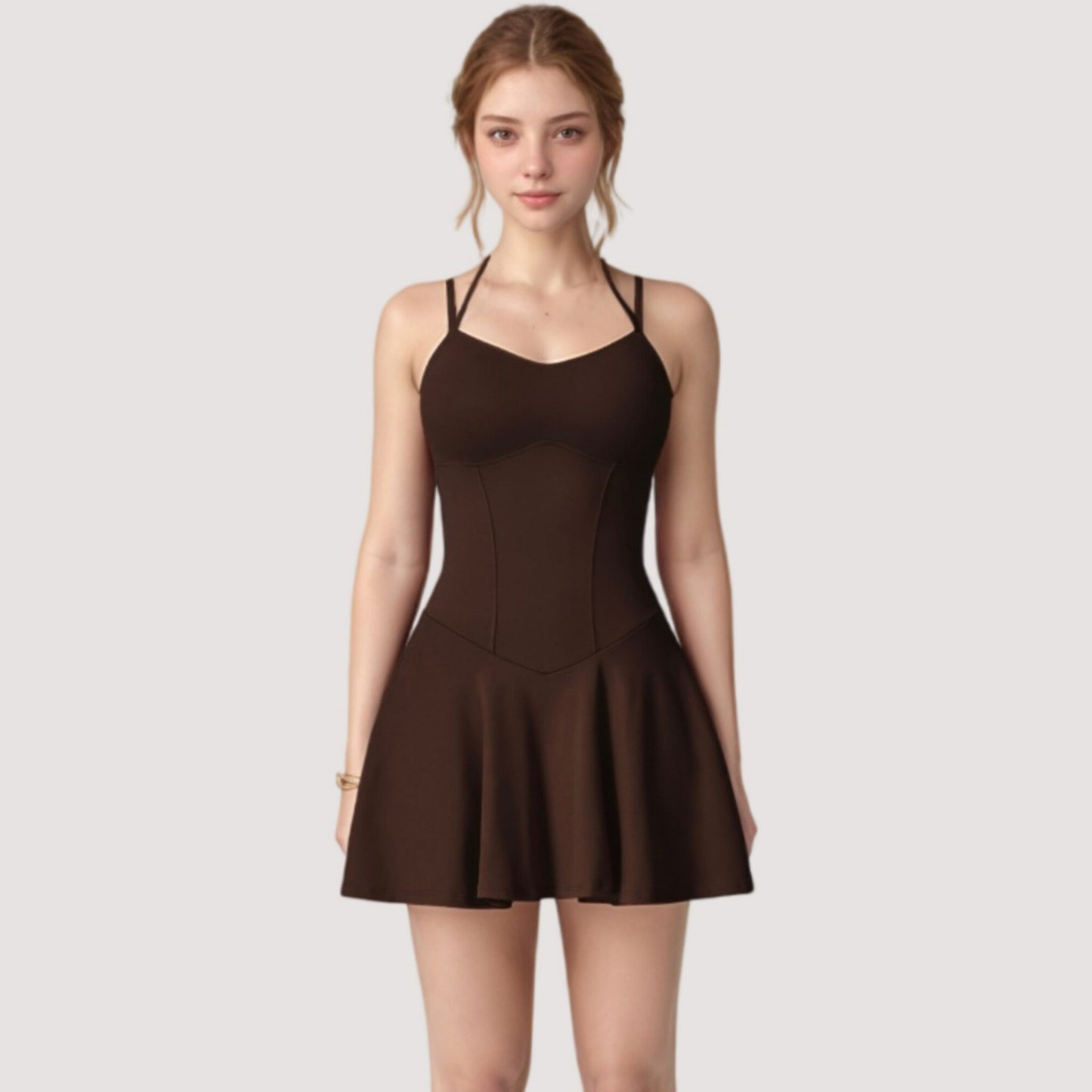 Anna-Kaci Active Women's Strappy Athletic Dress with Built-In Shorts and Side Pocket Supportive Fit Stretch Fabric