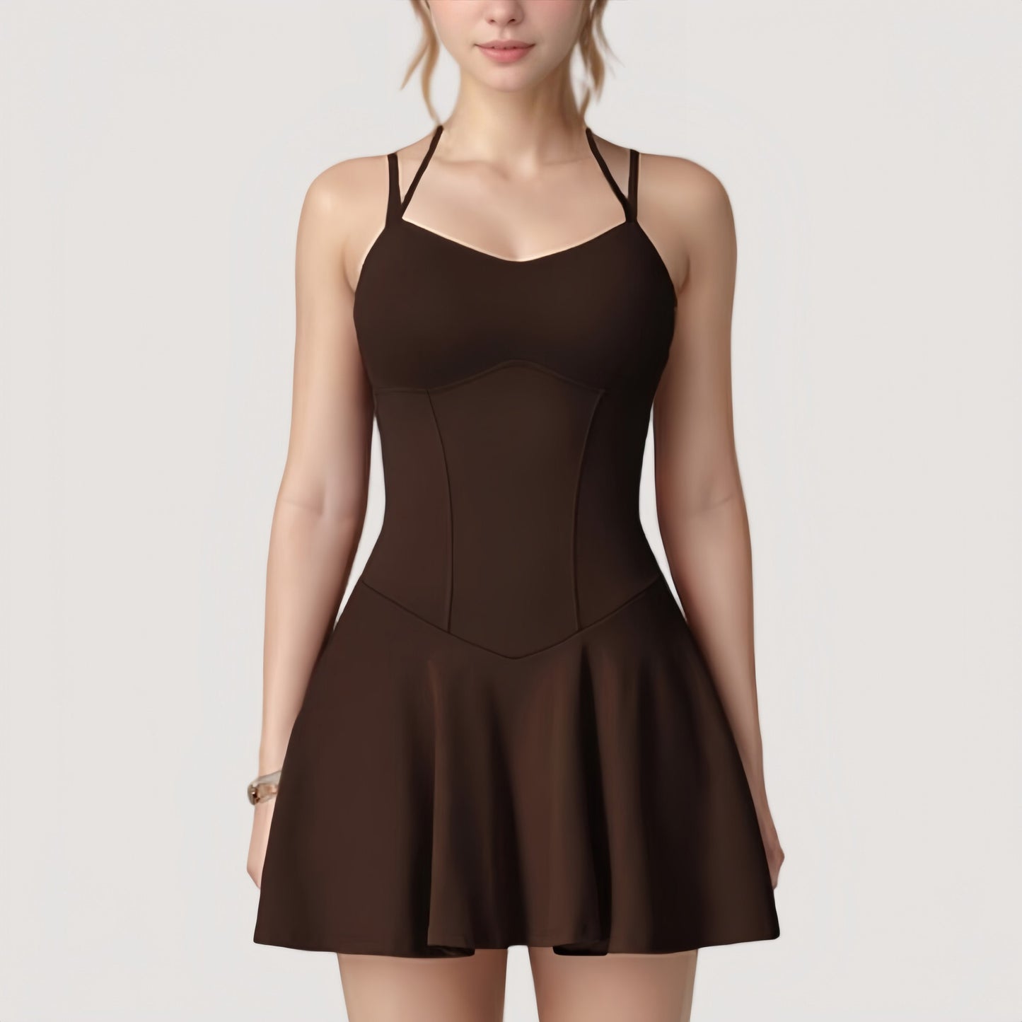 Anna-Kaci Active Women's Strappy Athletic Dress with Built-In Shorts and Side Pocket Supportive Fit Stretch Fabric