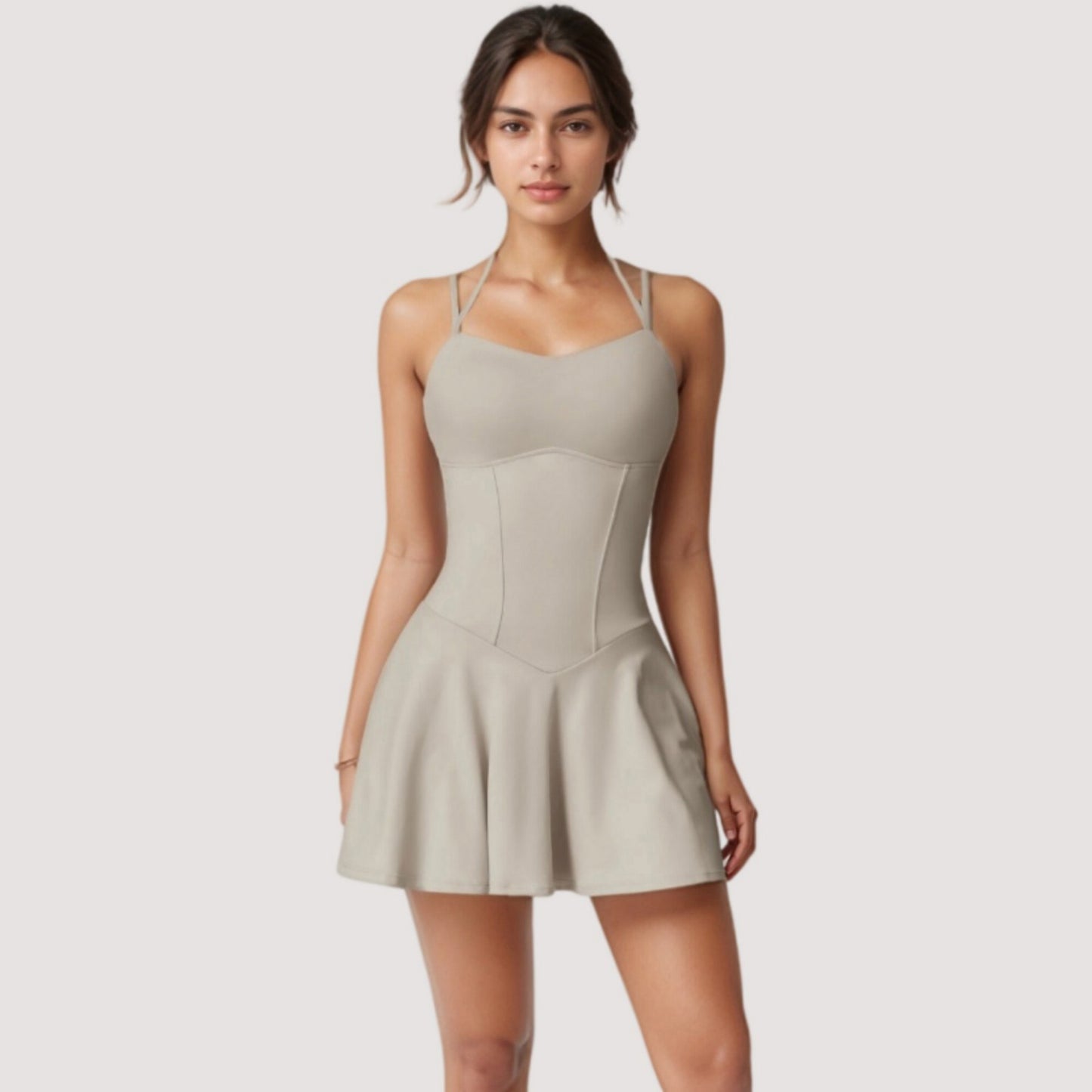 Anna-Kaci Active Women's Strappy Athletic Dress with Built-In Shorts and Side Pocket Supportive Fit Stretch Fabric