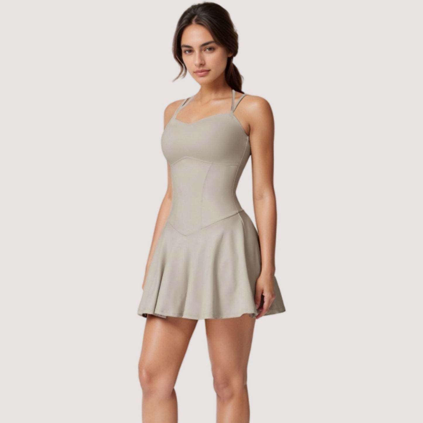 Anna-Kaci Active Women's Strappy Athletic Dress with Built-In Shorts and Side Pocket Supportive Fit Stretch Fabric