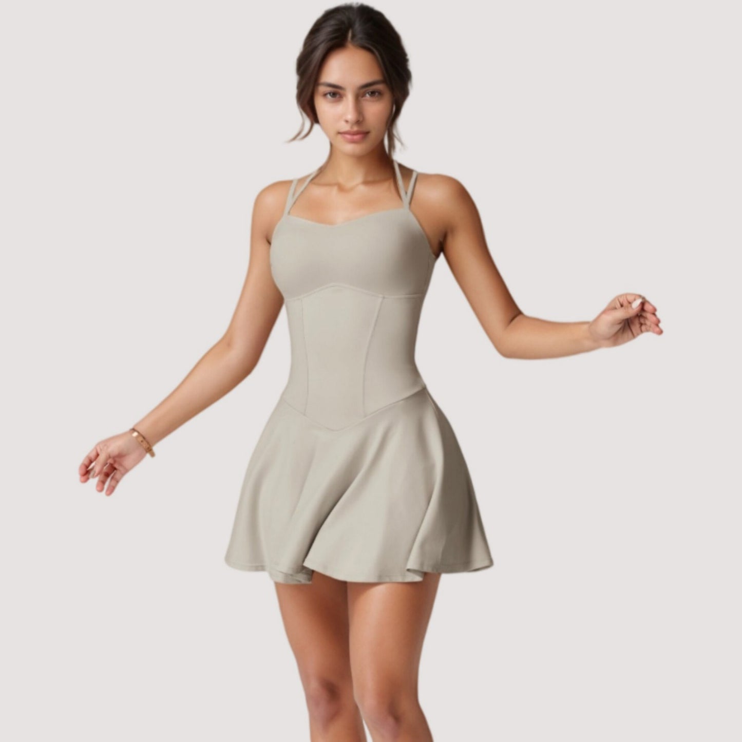 Anna-Kaci Active Women's Strappy Athletic Dress with Built-In Shorts and Side Pocket Supportive Fit Stretch Fabric