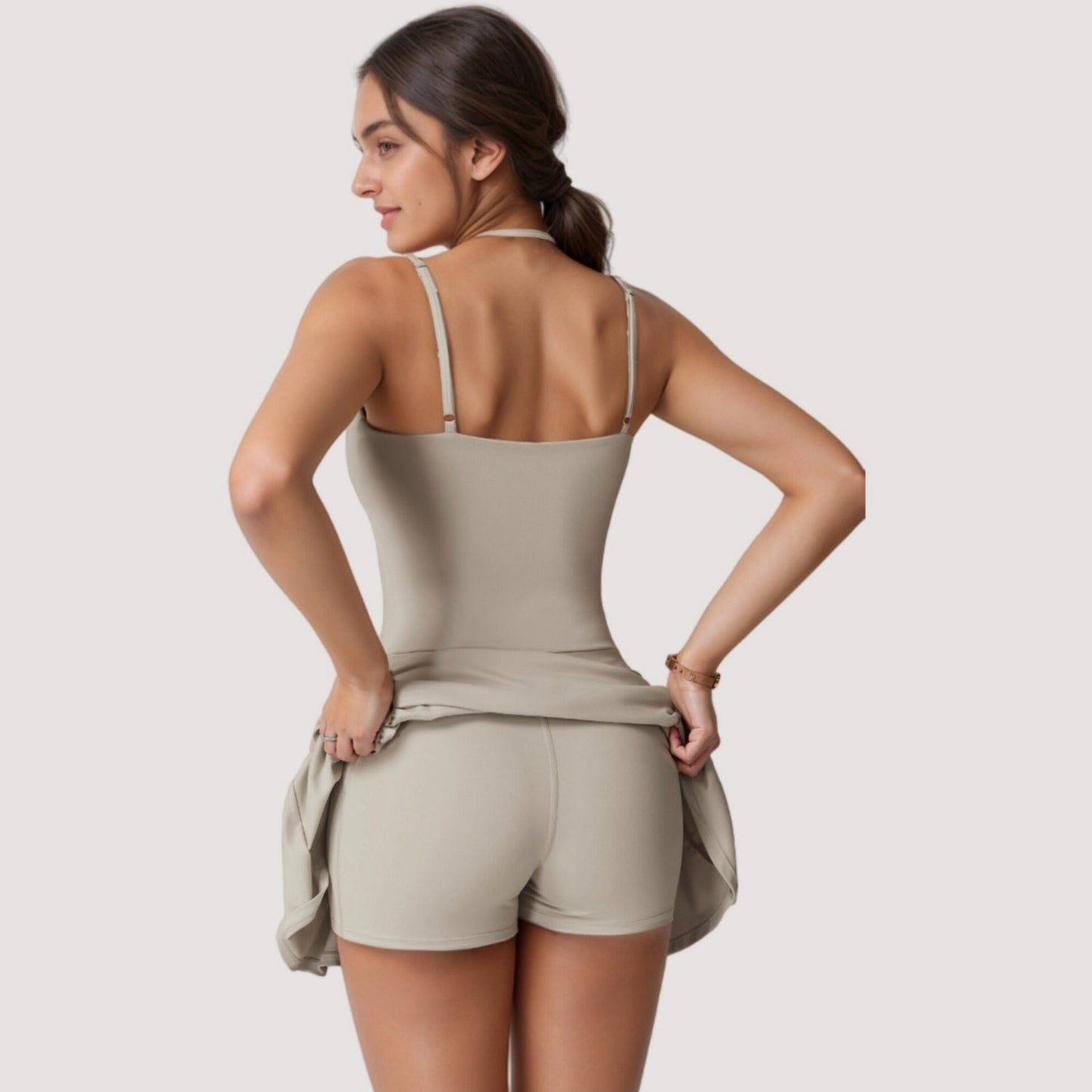 Anna-Kaci Active Women's Strappy Athletic Dress with Built-In Shorts and Side Pocket Supportive Fit Stretch Fabric
