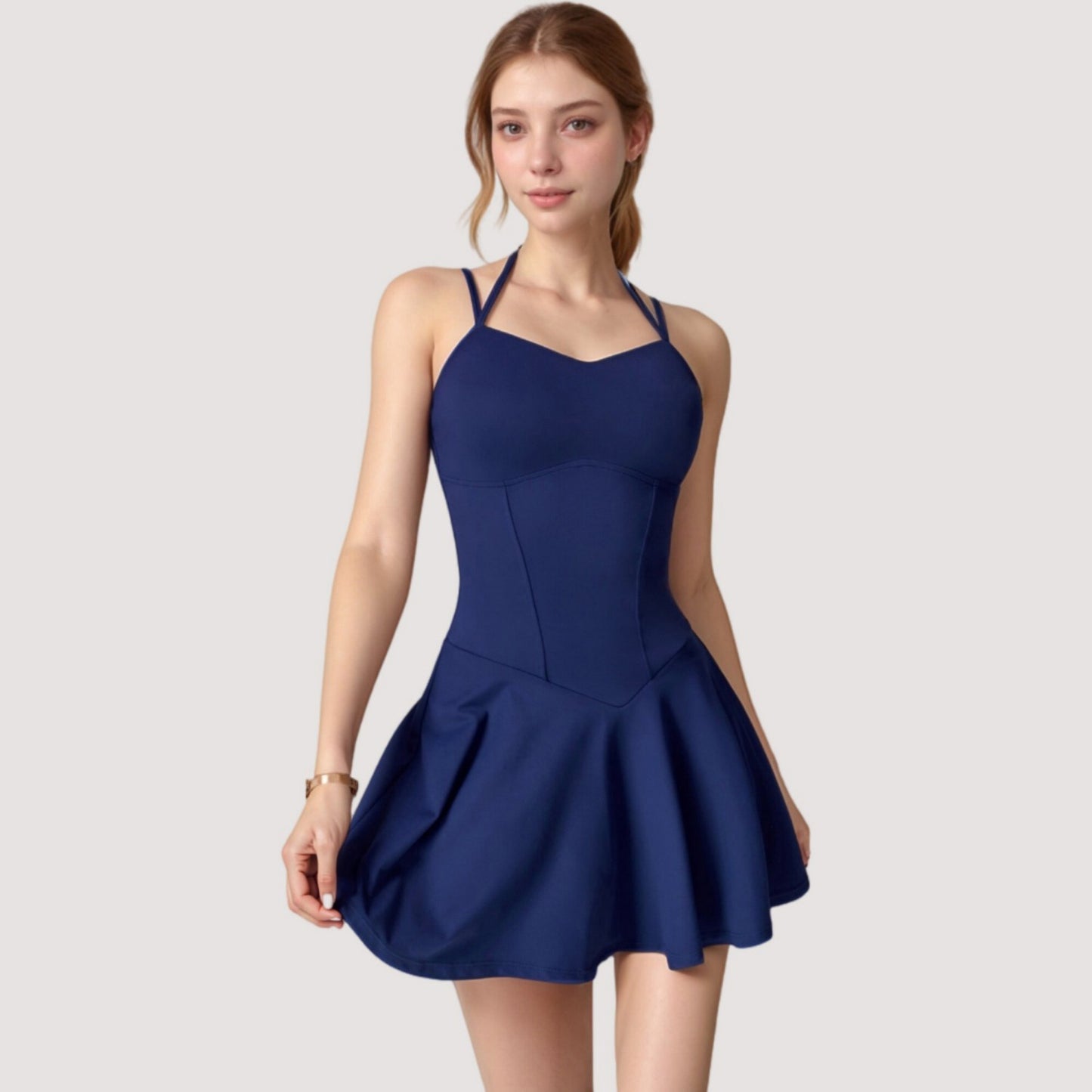 Anna-Kaci Active Women's Strappy Athletic Dress with Built-In Shorts and Side Pocket Supportive Fit Stretch Fabric