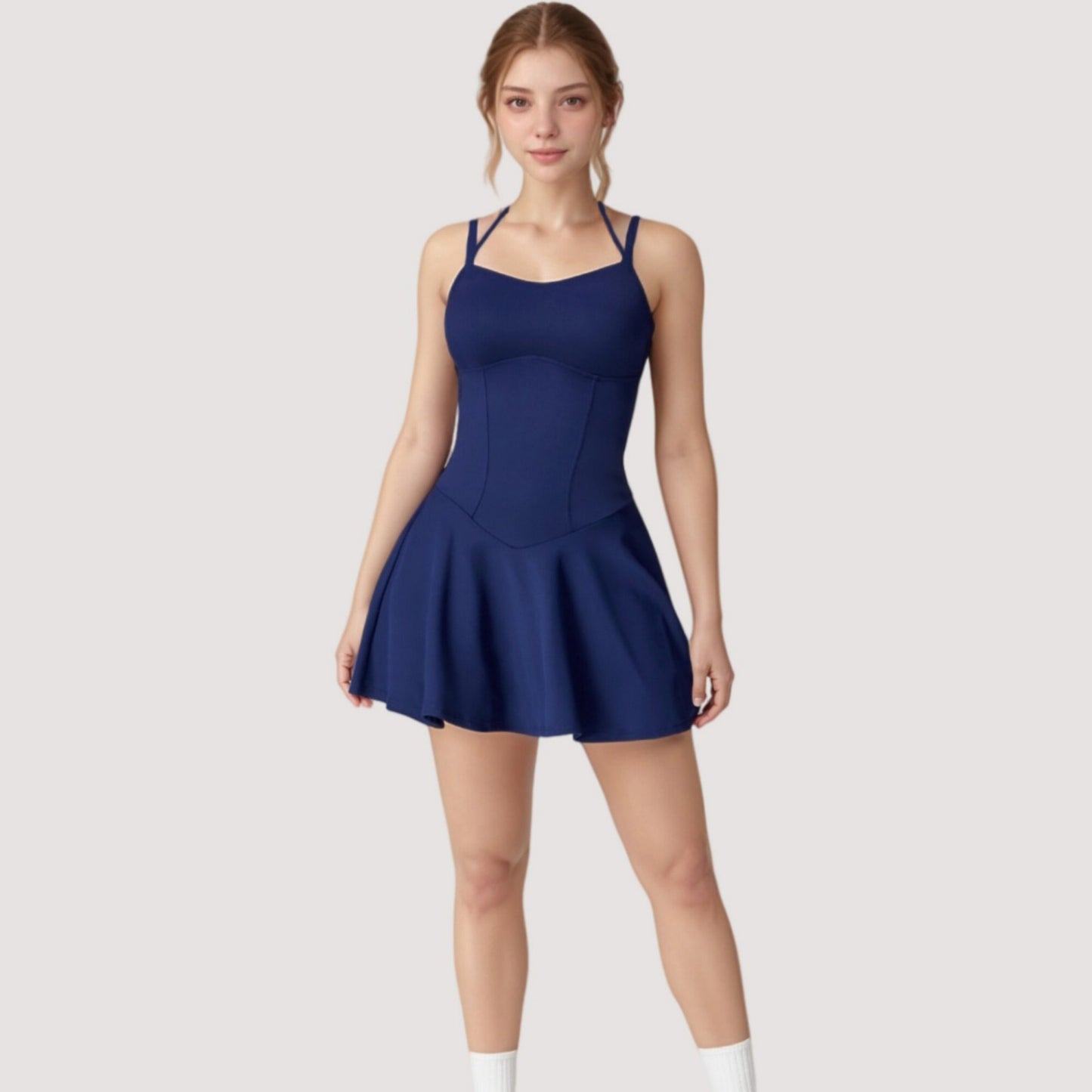 Anna-Kaci Active Women's Strappy Athletic Dress with Built-In Shorts and Side Pocket Supportive Fit Stretch Fabric