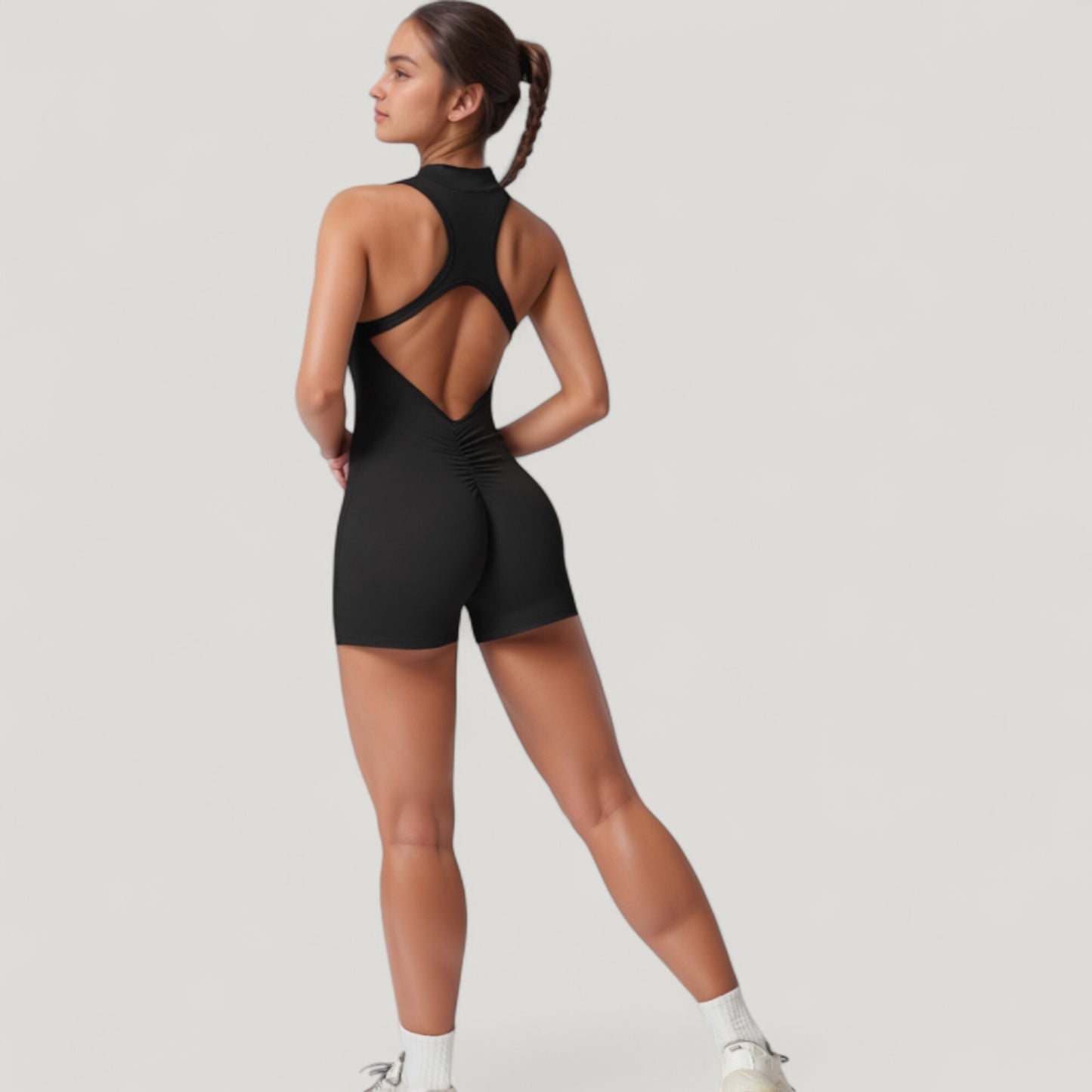 Anna-Kaci Active Women's Sleeveless Zip Front Active Romper with High Neck and Fitted Stretch Fabric