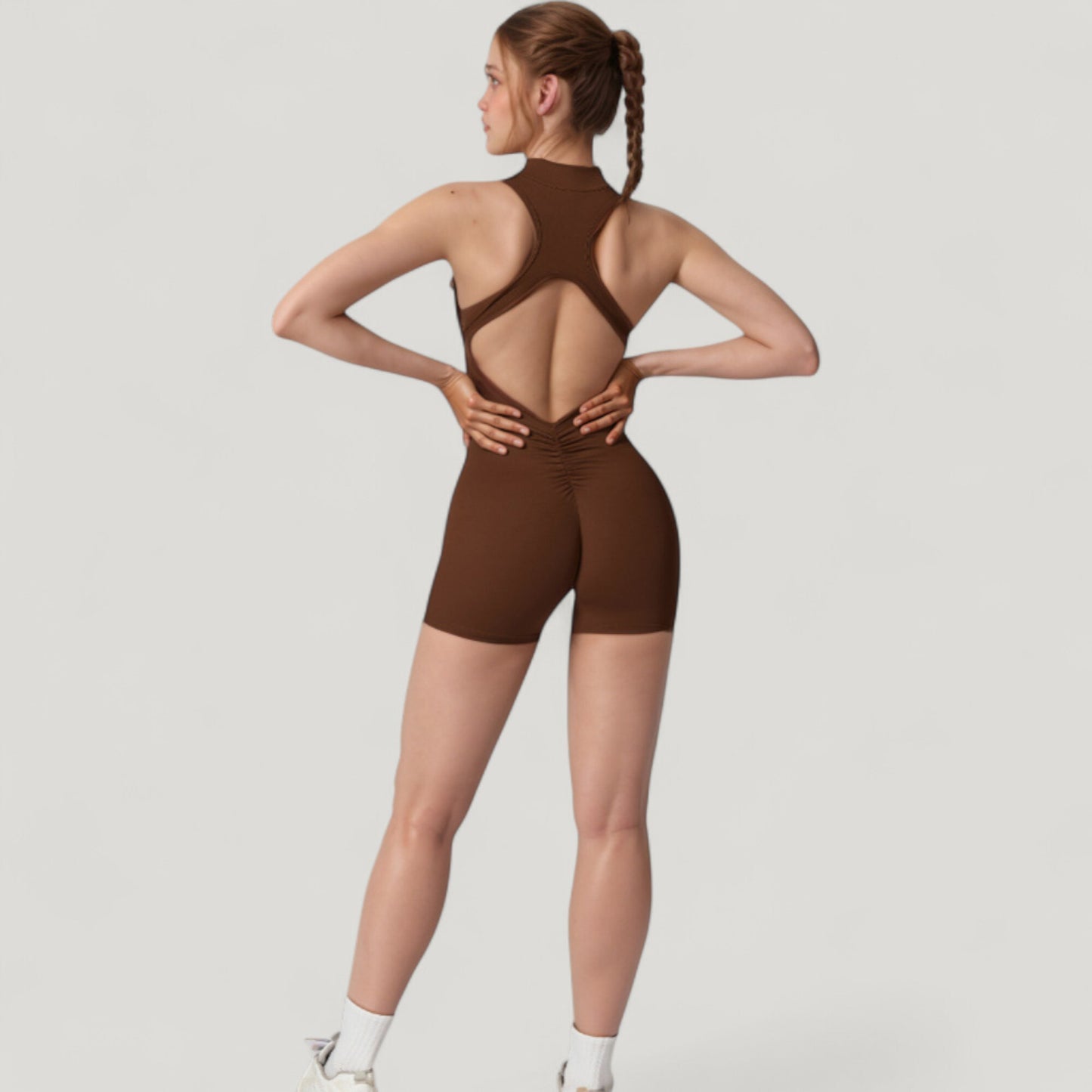 Anna-Kaci Active Women's Sleeveless Zip Front Active Romper with High Neck and Fitted Stretch Fabric