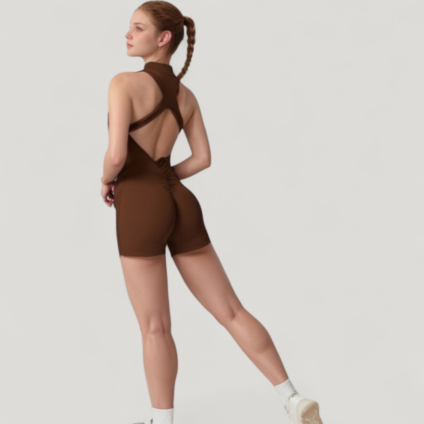 Anna-Kaci Active Women's Sleeveless Zip Front Active Romper with High Neck and Fitted Stretch Fabric