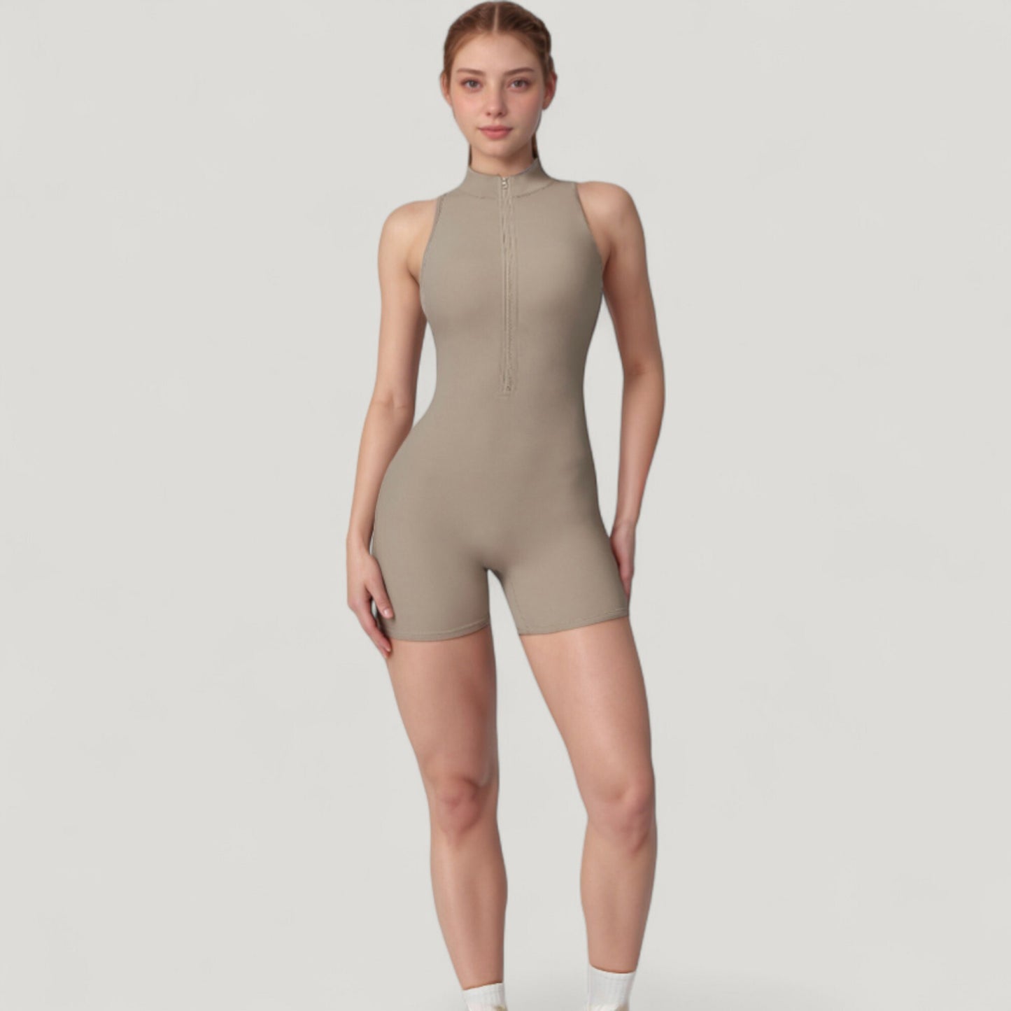 Anna-Kaci Active Women's Sleeveless Zip Front Active Romper with High Neck and Fitted Stretch Fabric
