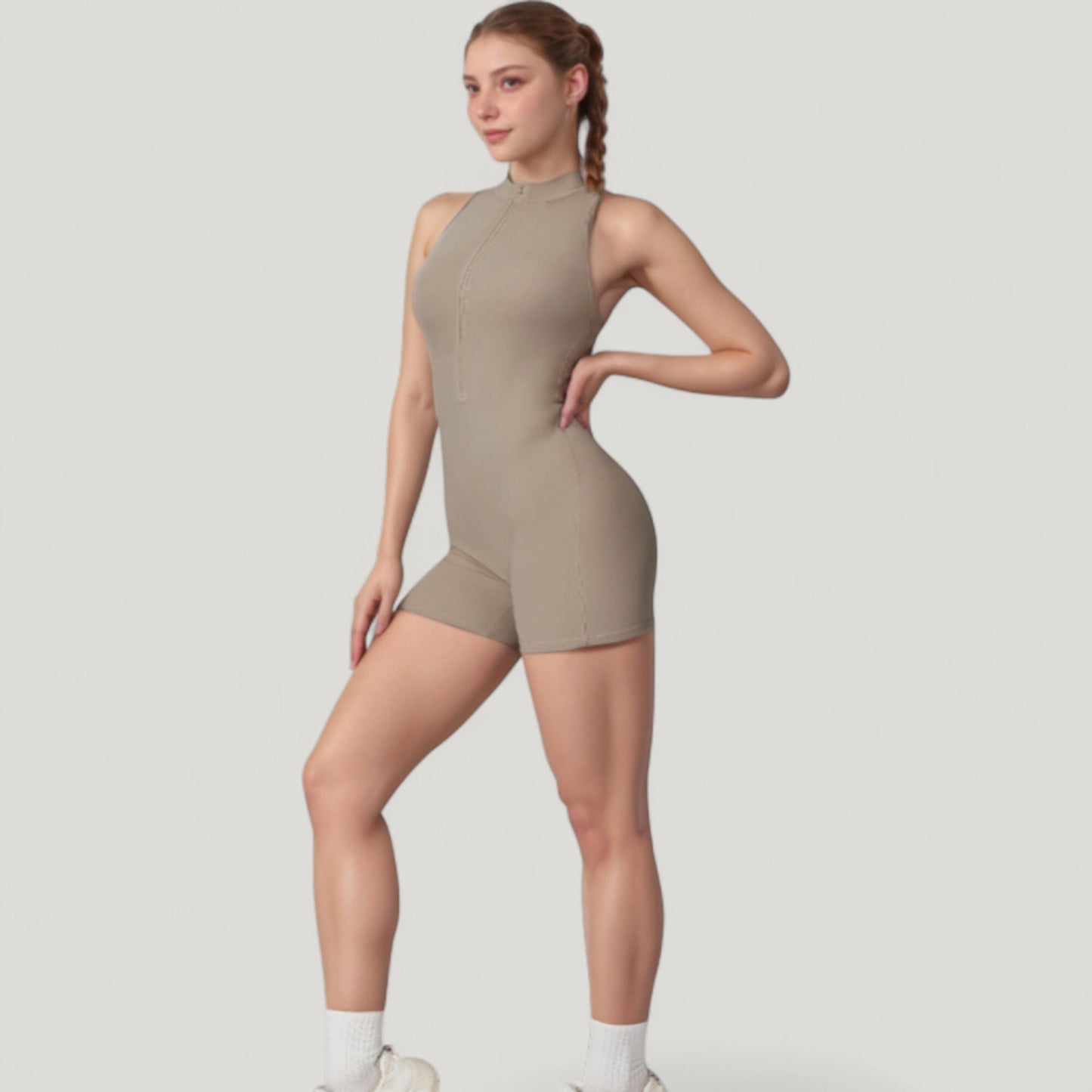 Anna-Kaci Active Women's Sleeveless Zip Front Active Romper with High Neck and Fitted Stretch Fabric