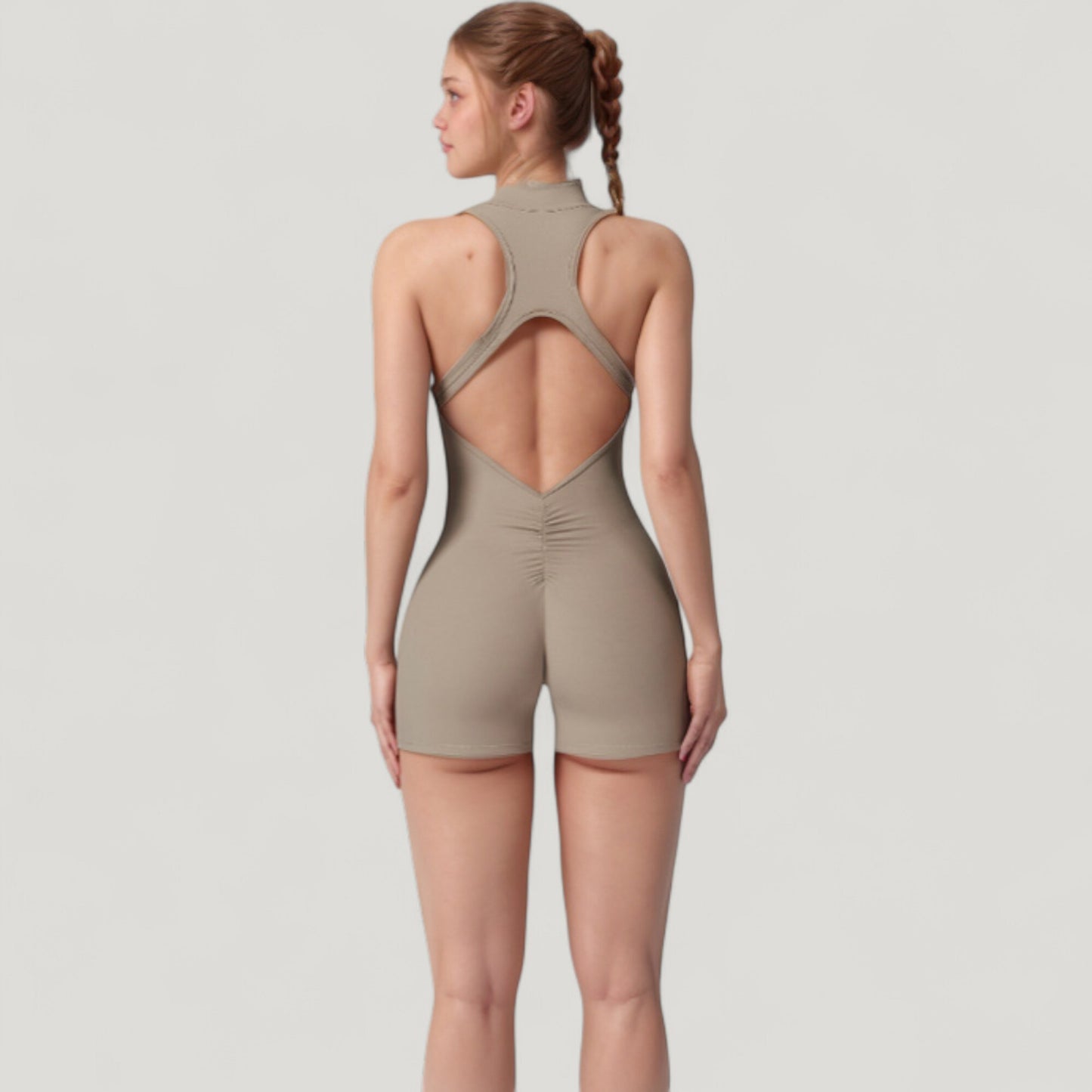 Anna-Kaci Active Women's Sleeveless Zip Front Active Romper with High Neck and Fitted Stretch Fabric