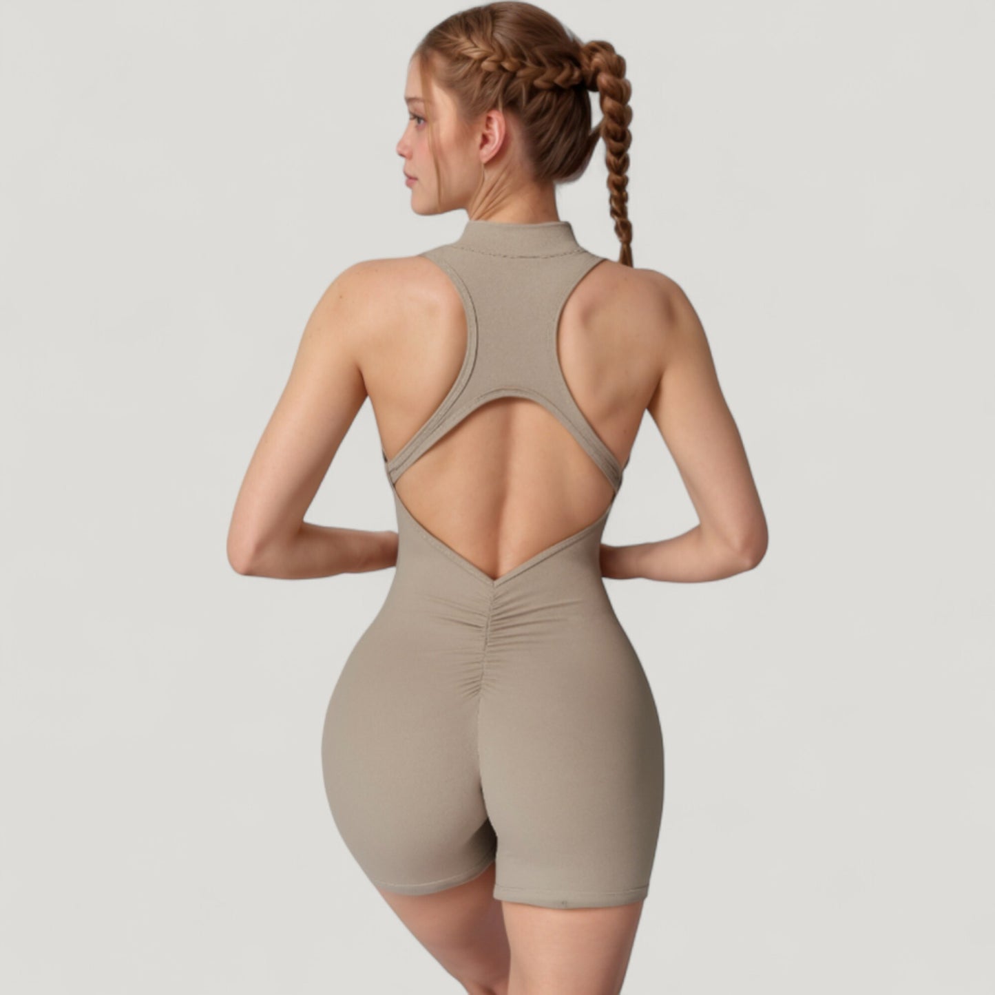 Anna-Kaci Active Women's Sleeveless Zip Front Active Romper with High Neck and Fitted Stretch Fabric