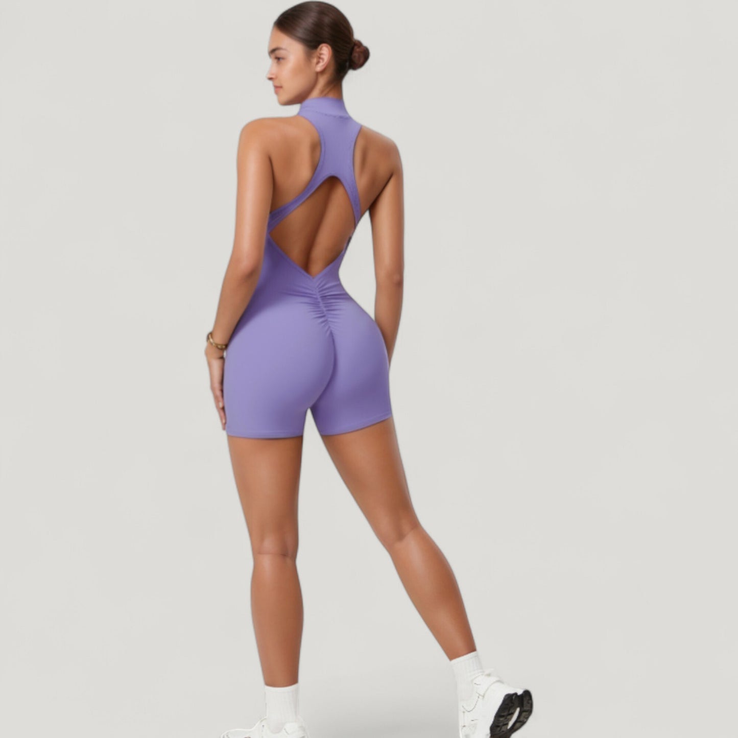 Anna-Kaci Active Women's Sleeveless Zip Front Active Romper with High Neck and Fitted Stretch Fabric