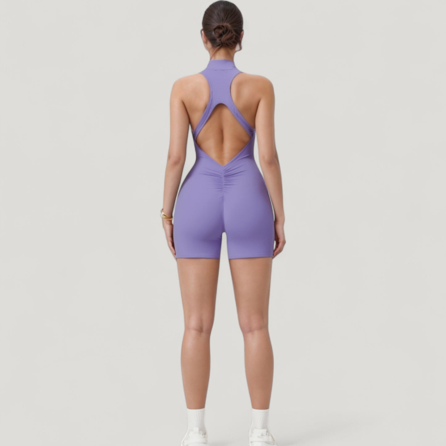 Anna-Kaci Active Women's Sleeveless Zip Front Active Romper with High Neck and Fitted Stretch Fabric
