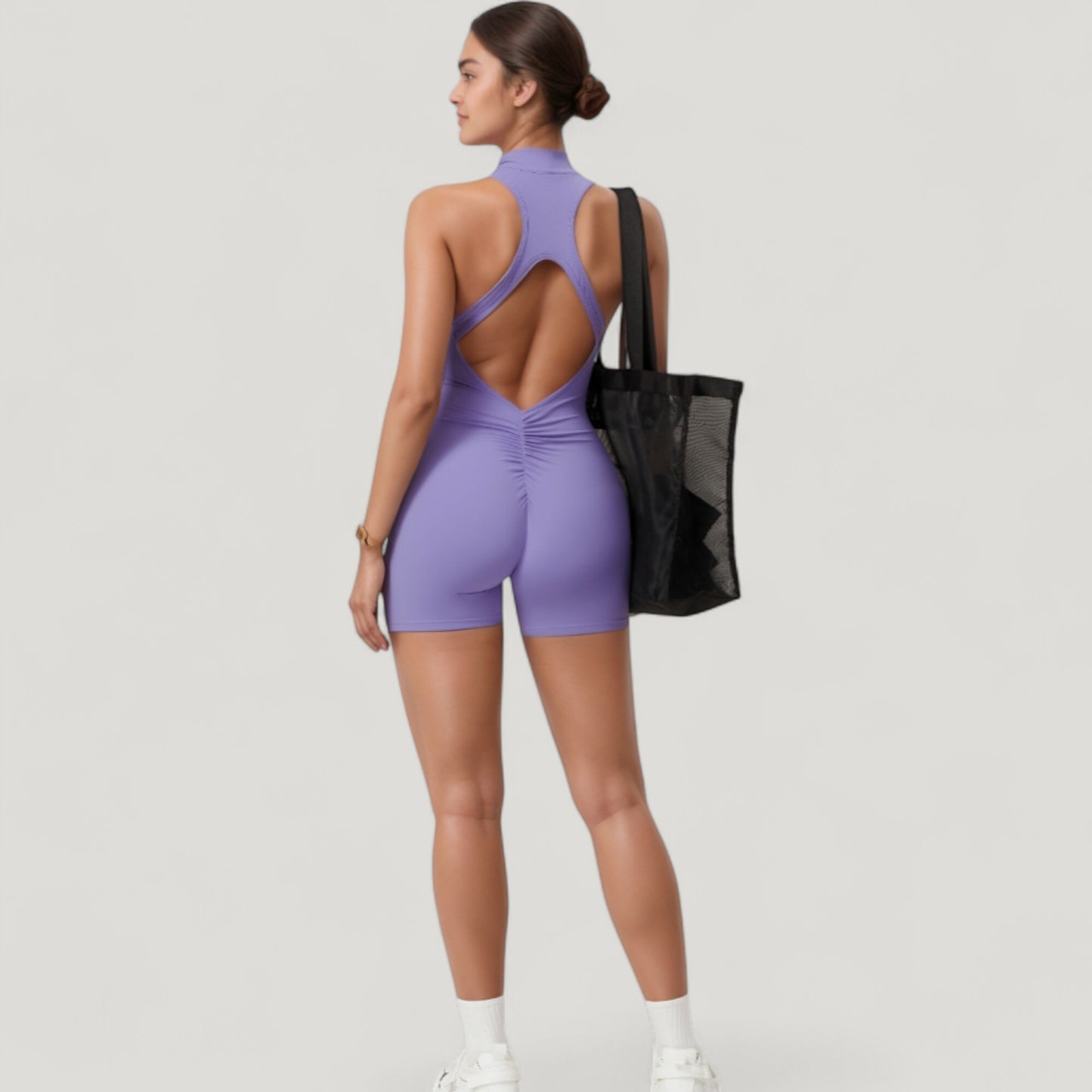 Anna-Kaci Active Women's Sleeveless Zip Front Active Romper with High Neck and Fitted Stretch Fabric