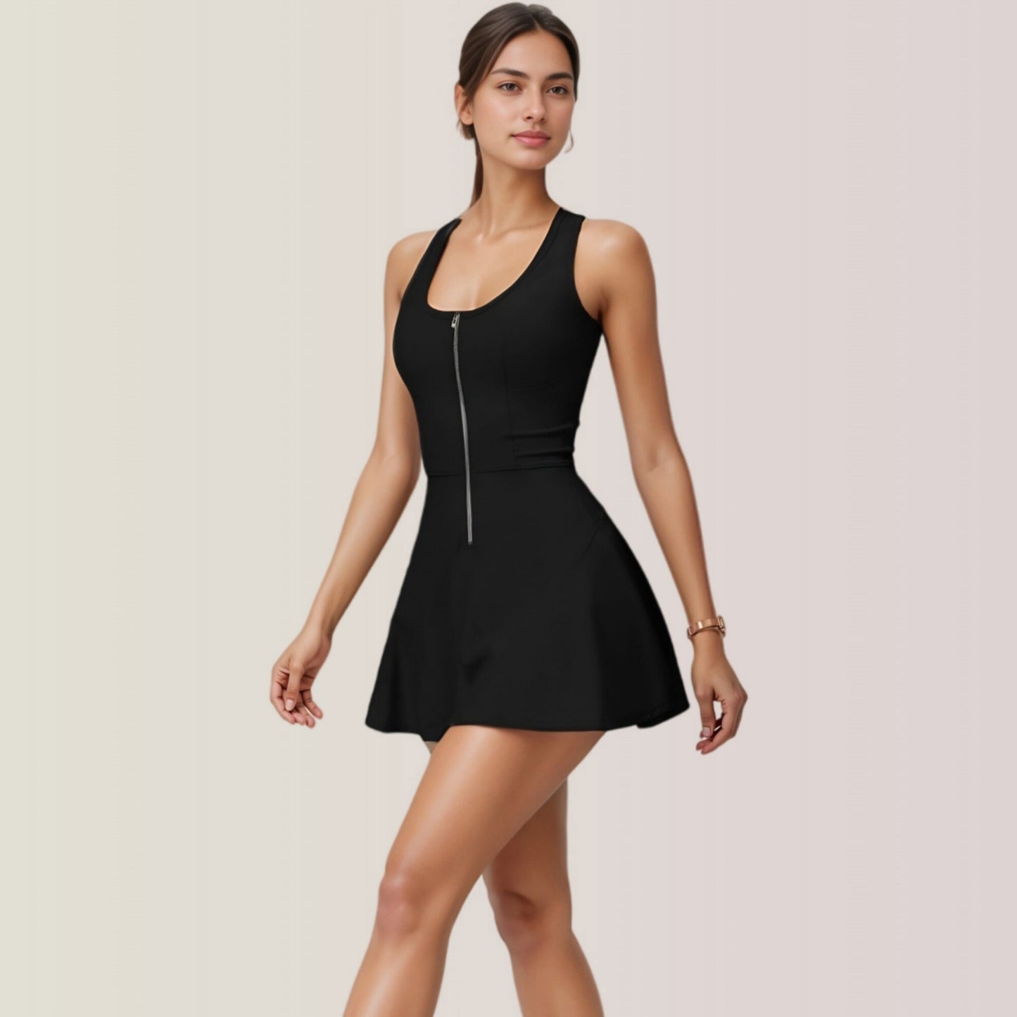 Anna-Kaci Active Women's Activewear Romper with Skirt Overlay and Built-In Shorts Design