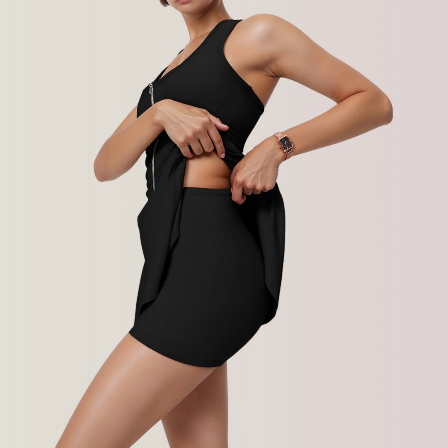 Anna-Kaci Active Women's Activewear Romper with Skirt Overlay and Built-In Shorts Design
