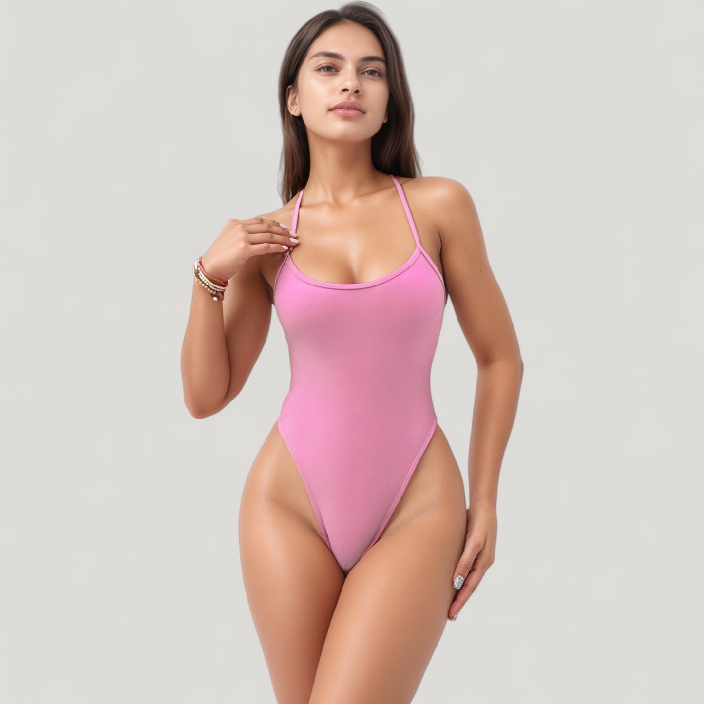 Anna-Kaci Swim Women's One-Piece Swimsuit with Scoop Neck Minimal Strap Detail and High Cut Leg Silhouette