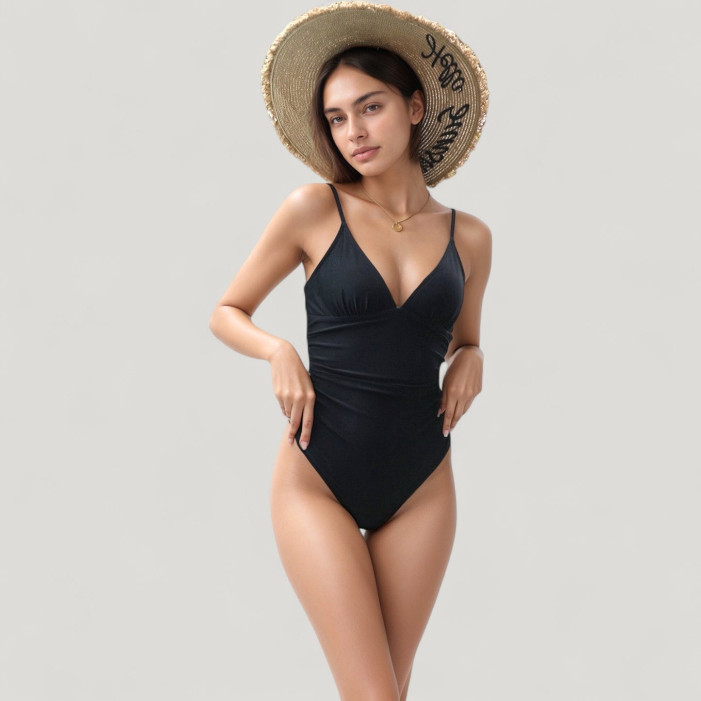 Anna-Kaci Swim Women's One-Piece Swimsuit with Plunging V-Neckline Adjustable Straps and High Cut Leg Design