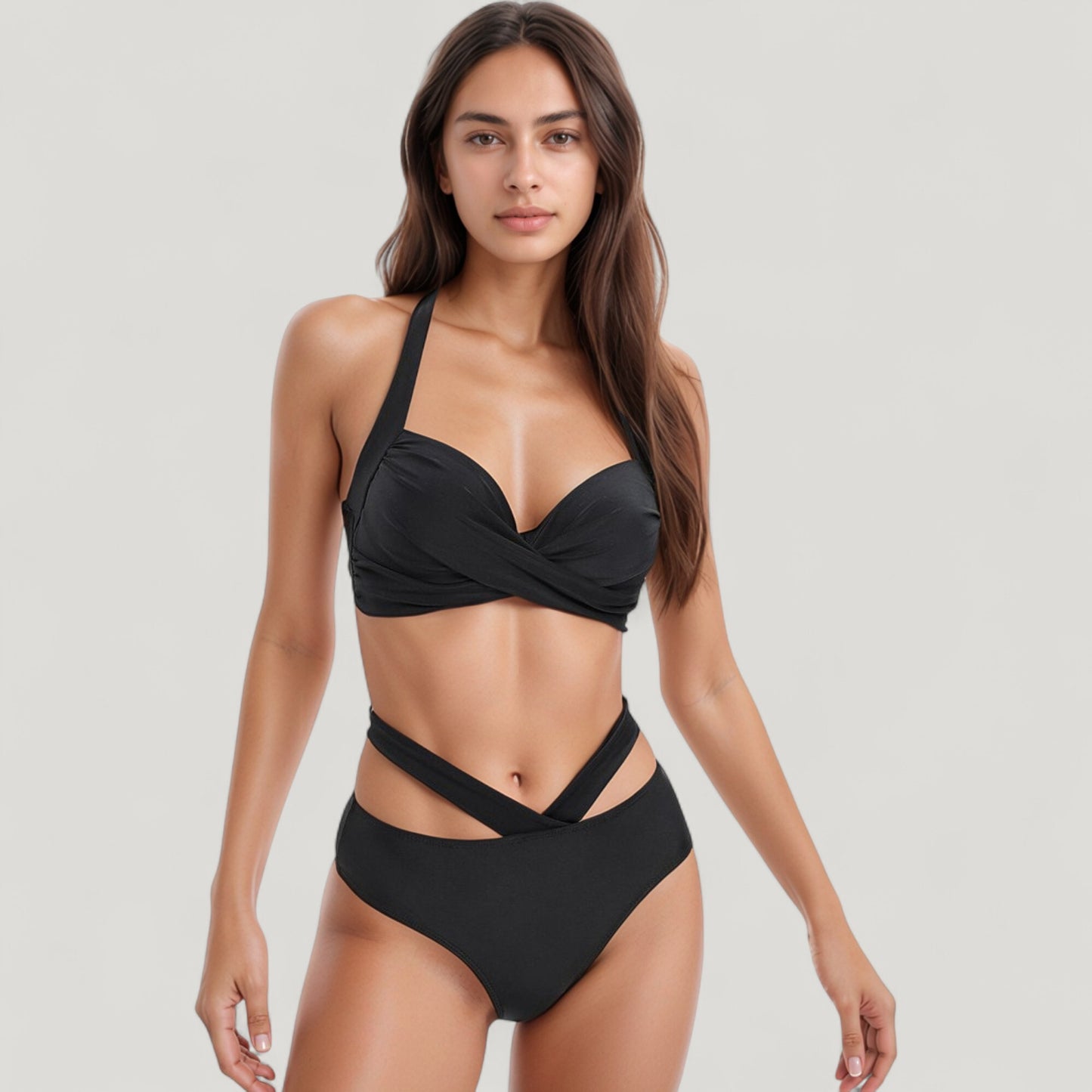 Anna-Kaci Swim Women's Two-Piece Swimsuit with Wrapped Bust Top Crisscross Waistband High Rise Bottom and Supportive Fit