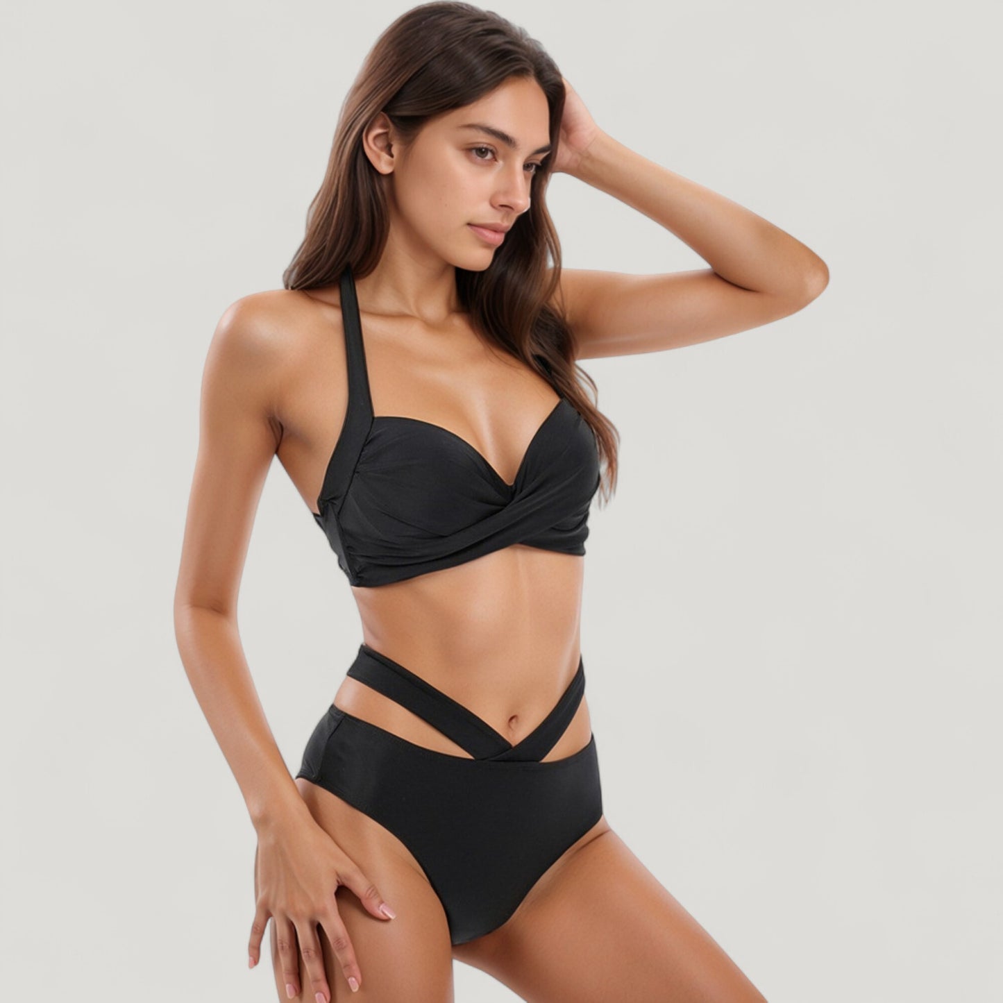 Anna-Kaci Swim Women's Two-Piece Swimsuit with Wrapped Bust Top Crisscross Waistband High Rise Bottom and Supportive Fit