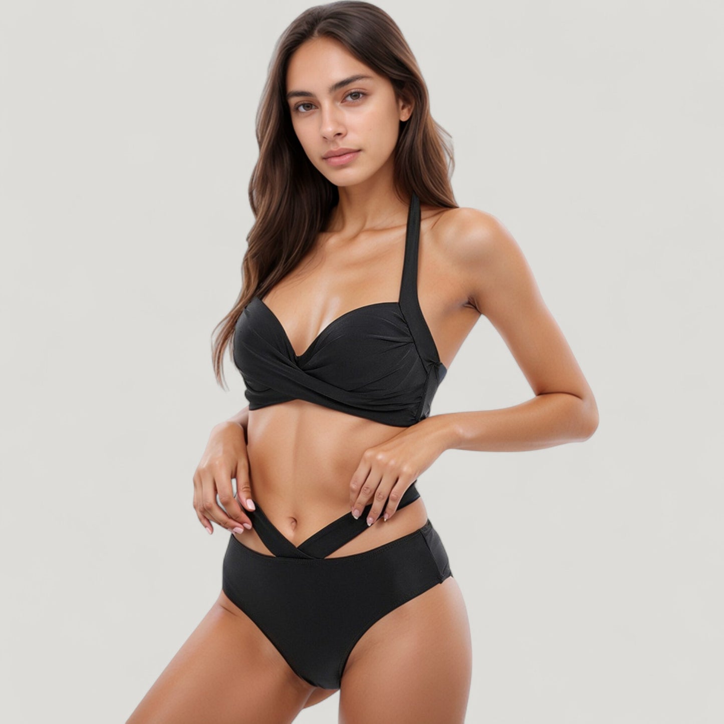 Anna-Kaci Swim Women's Two-Piece Swimsuit with Wrapped Bust Top Crisscross Waistband High Rise Bottom and Supportive Fit