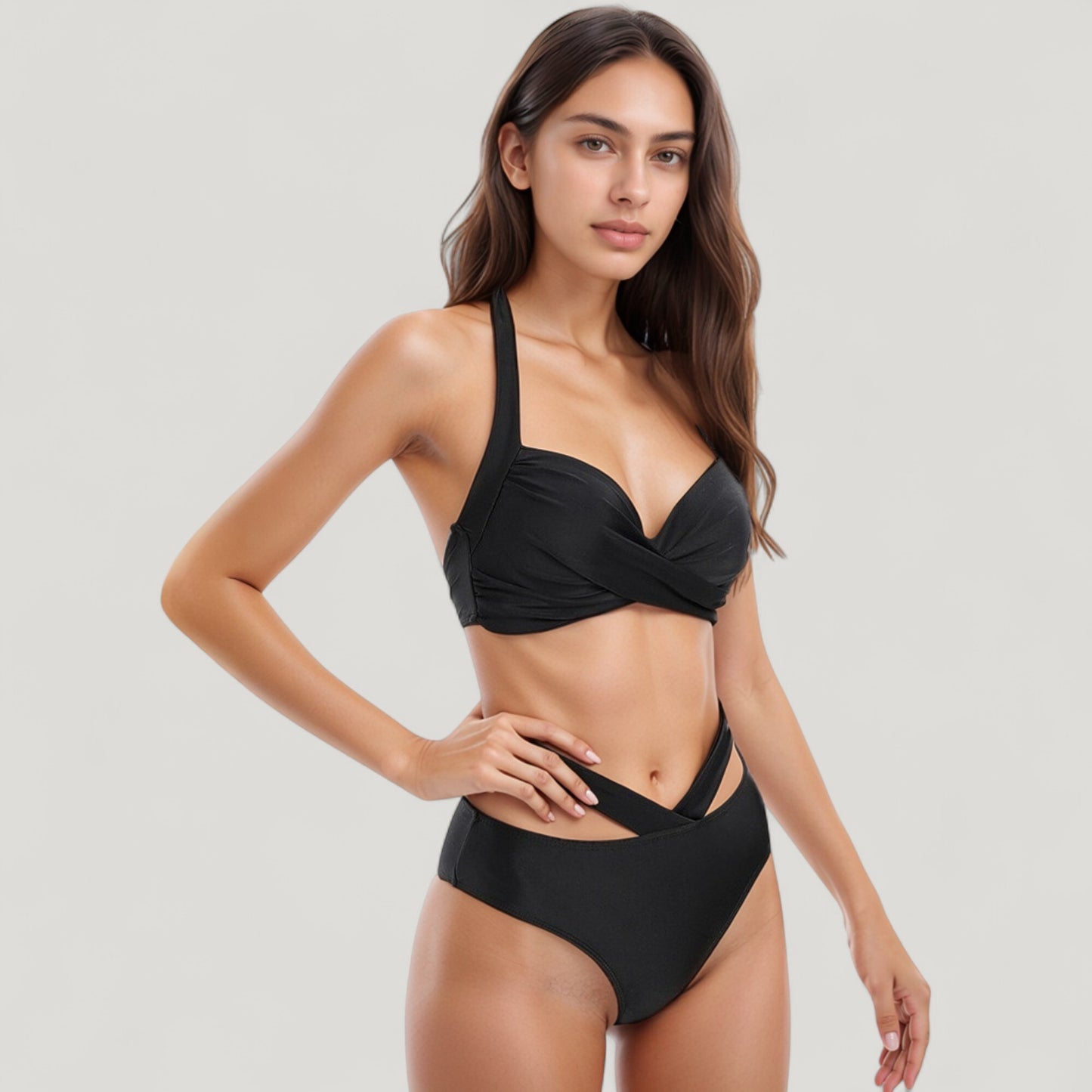 Anna-Kaci Swim Women's Two-Piece Swimsuit with Wrapped Bust Top Crisscross Waistband High Rise Bottom and Supportive Fit