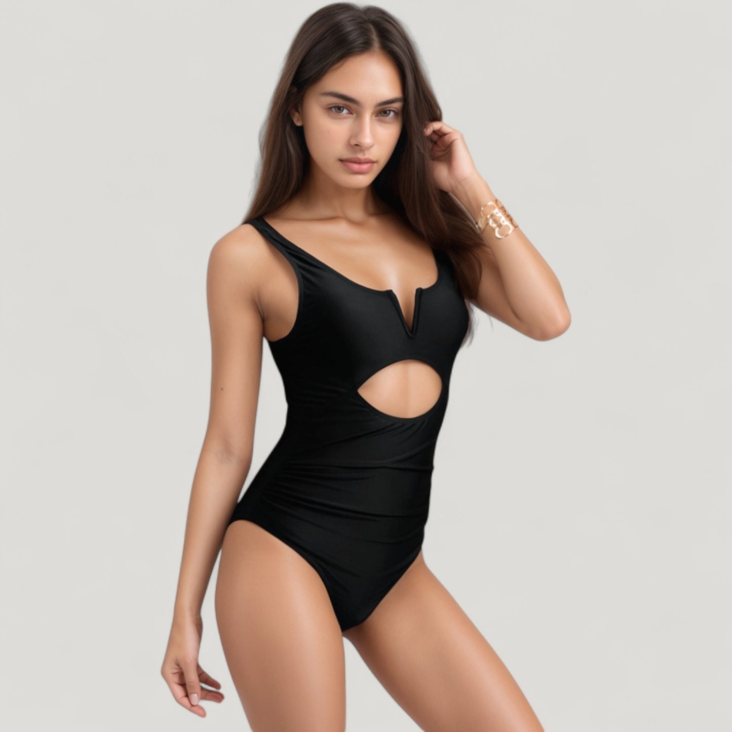 Anna-Kaci Swim Women's One-Piece Swimsuit with V-Wire Neckline and Front Cut-Out Waist Detail