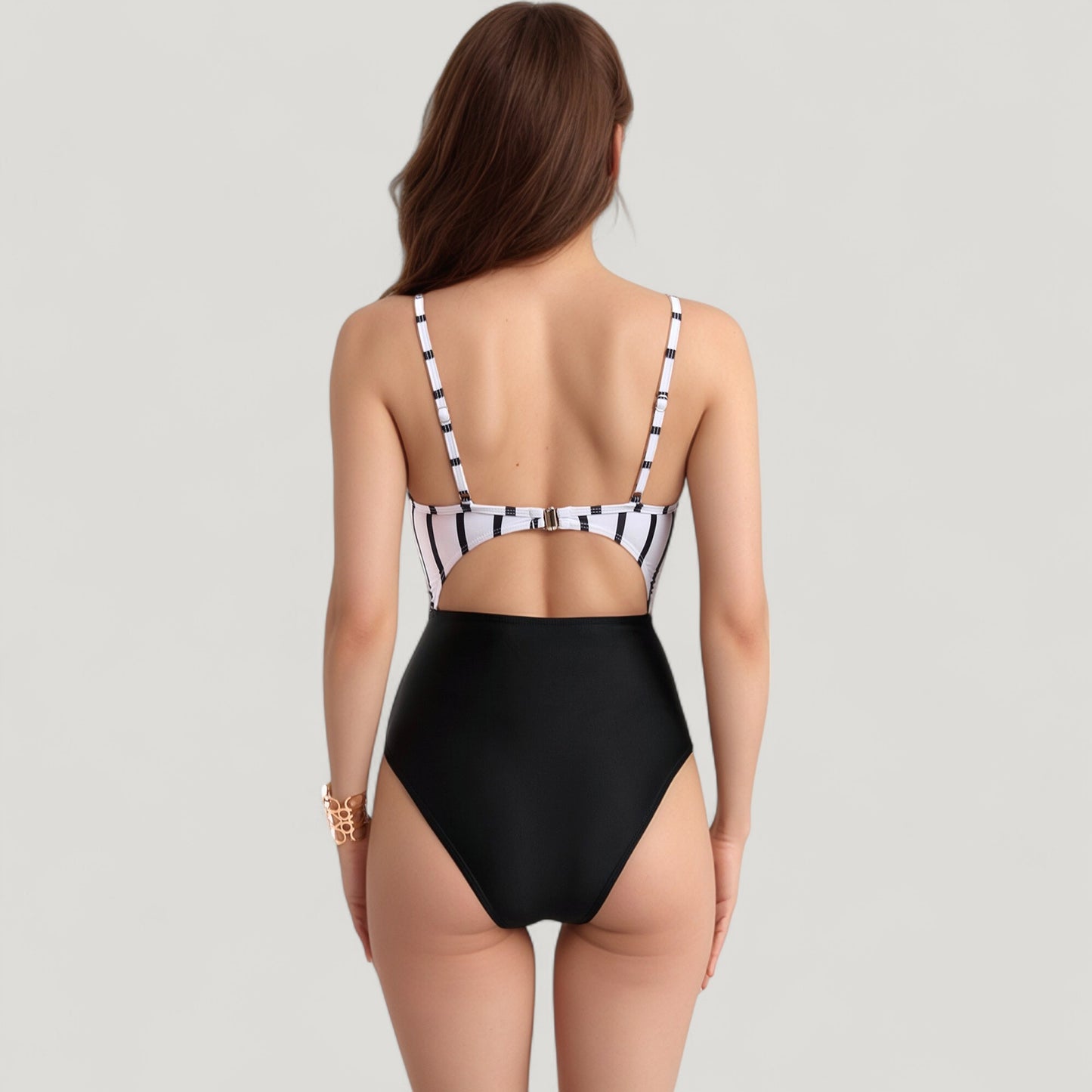 Anna-Kaci Swim Women's Striped One Piece Swimsuit with Adjustable Straps Tie Front Detail and Cutout Waist Design