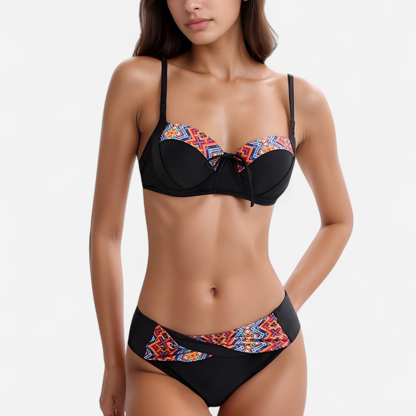 Anna-Kaci Swim Women's Padded Underwire Bikini Set Adjustable Strap Sweetheart Neckline Top and Crossover Waist Bottom