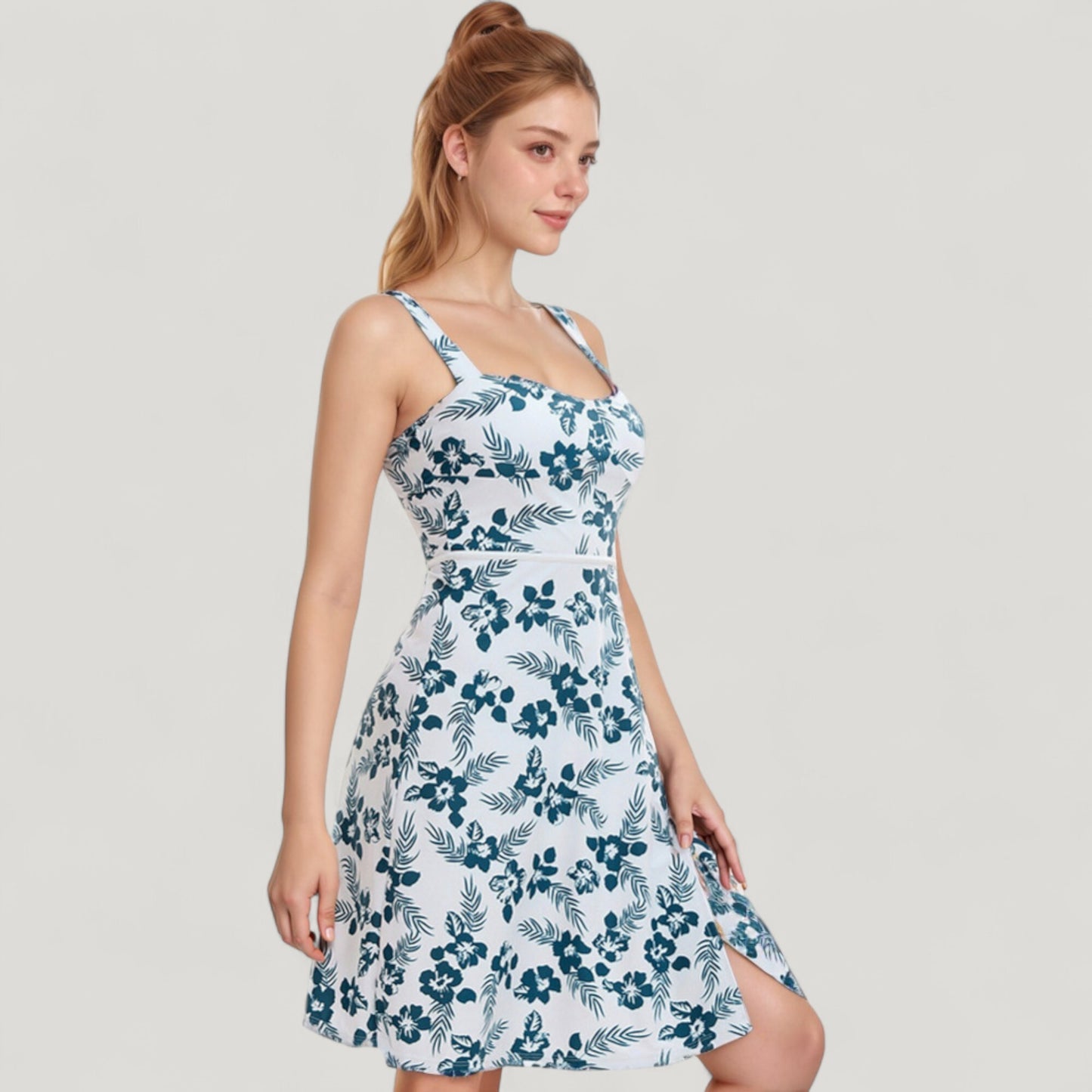 Anna-Kaci Swim Women's Three Piece Floral Swimsuit Set with Sleeveless Dress Overlay and Matching Bikini