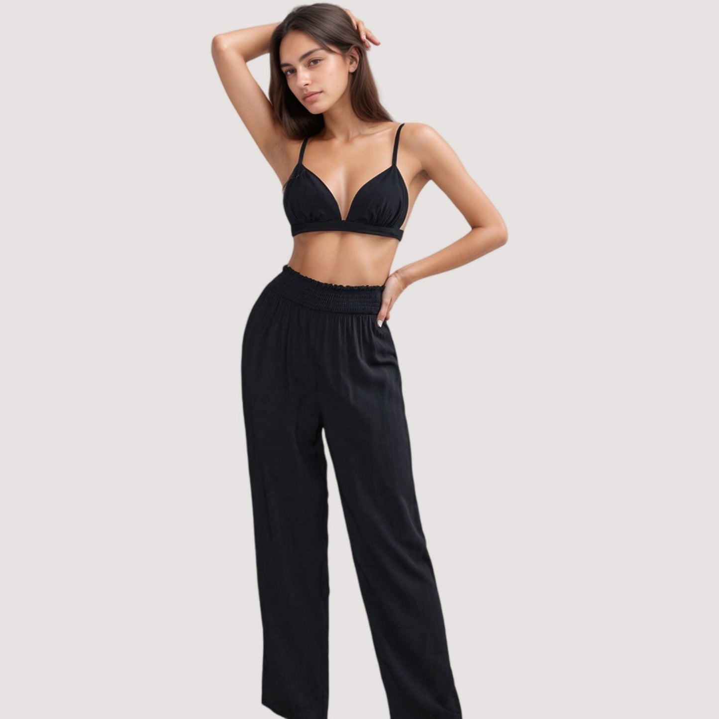 Anna-Kaci Lounge Women's 3-Piece Pajama Set with Bralette Top, Button Down Shirt, and Wide Leg Pants
