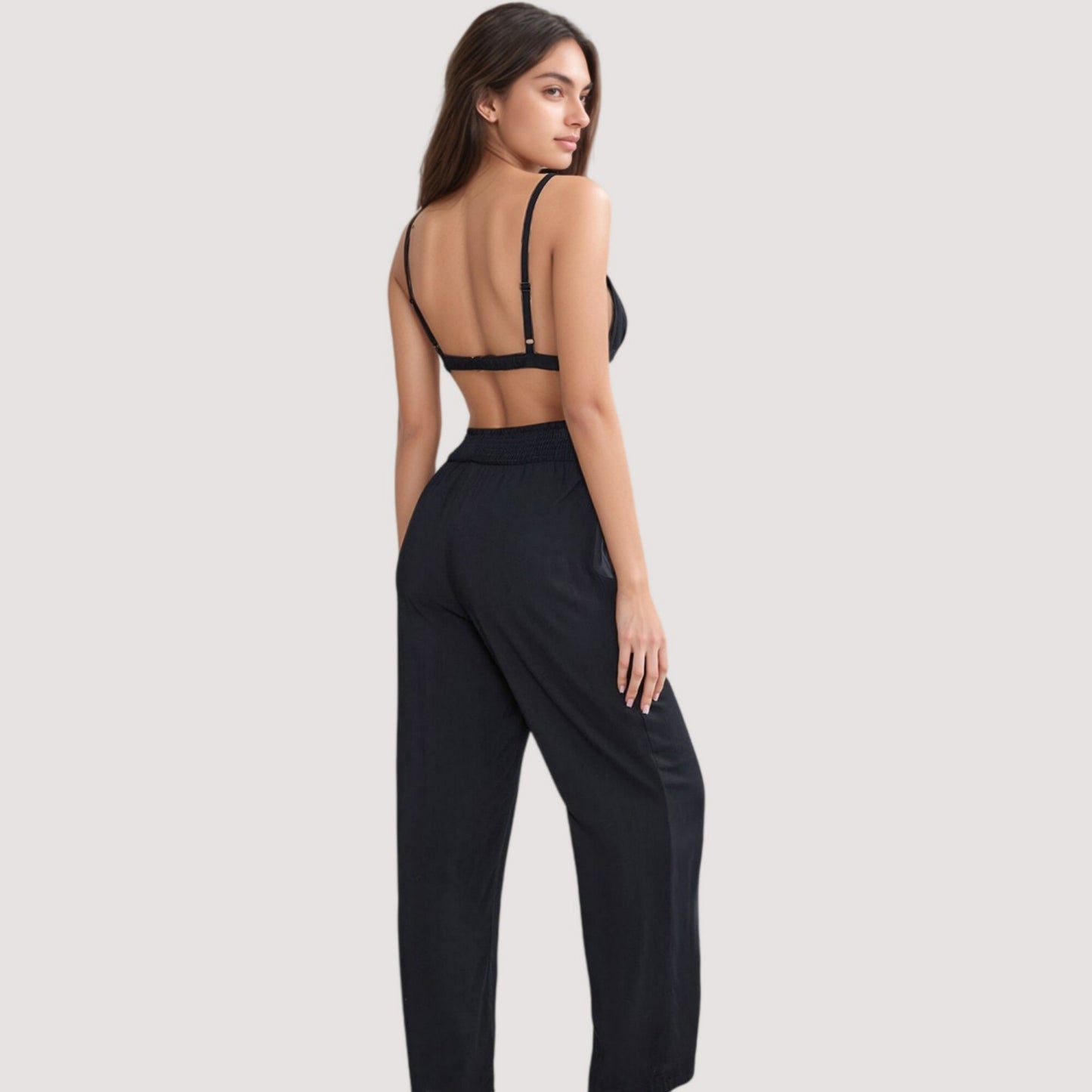 Anna-Kaci Lounge Women's 3-Piece Pajama Set with Bralette Top, Button Down Shirt, and Wide Leg Pants