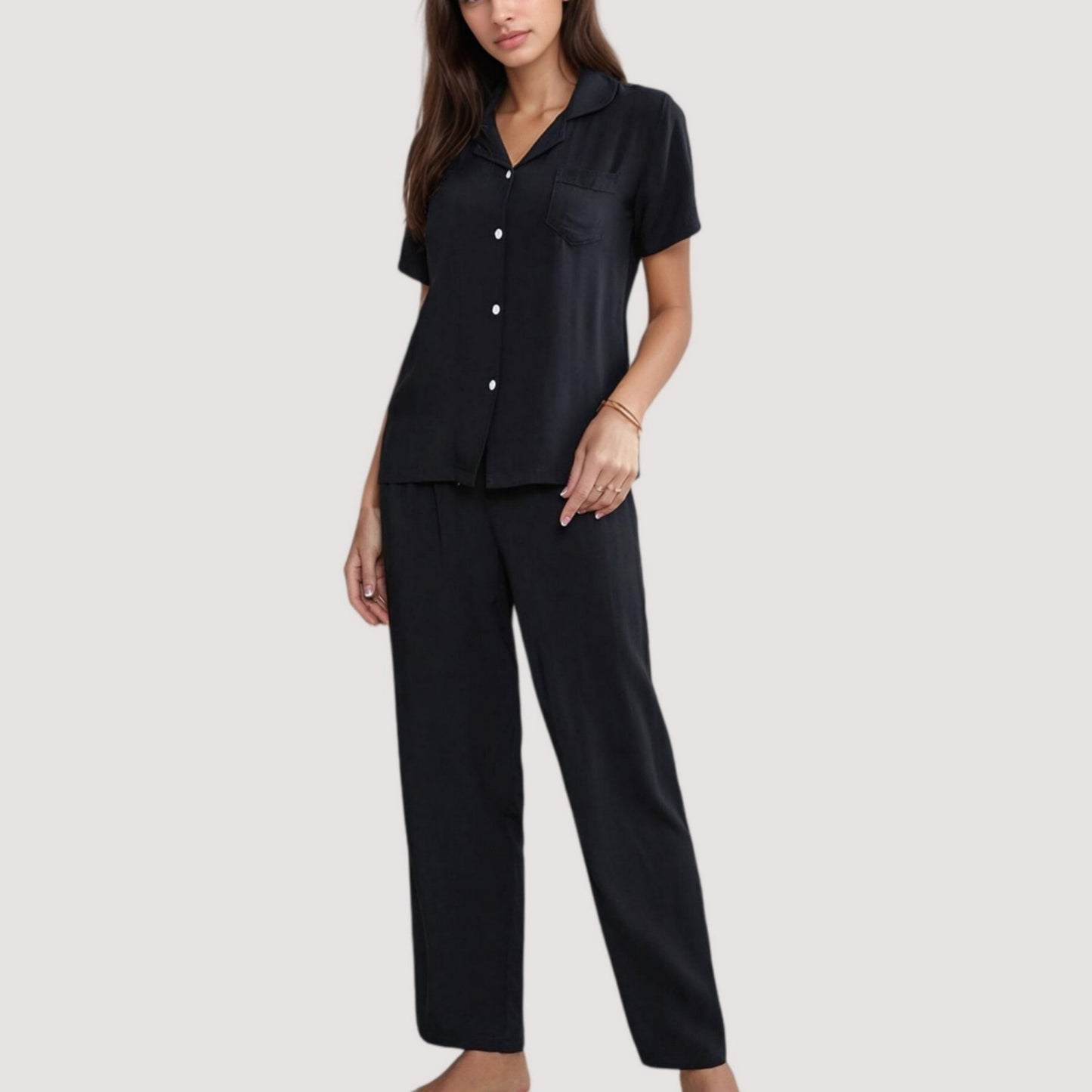 Anna-Kaci Lounge Women's 3-Piece Pajama Set with Bralette Top, Button Down Shirt, and Wide Leg Pants