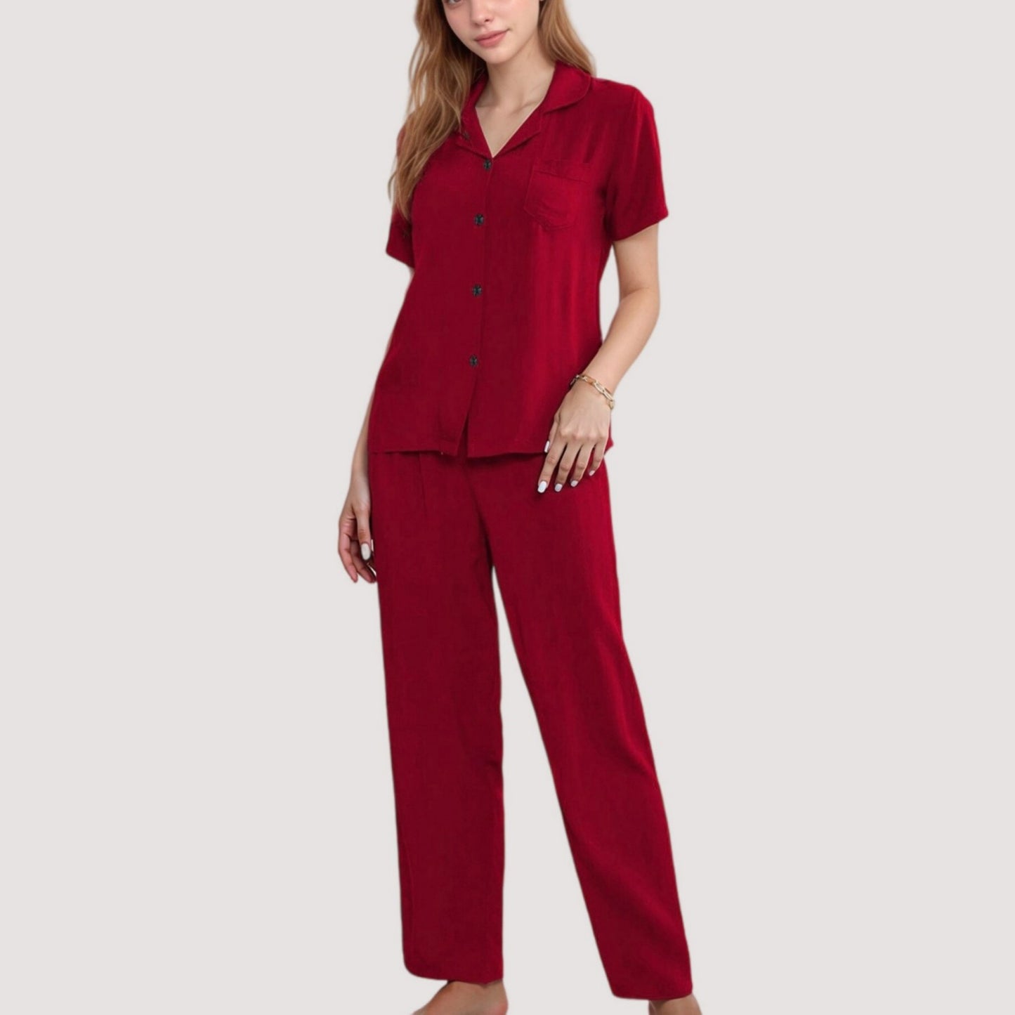 Anna-Kaci Lounge Women's 3-Piece Pajama Set with Bralette Top, Button Down Shirt, and Wide Leg Pants