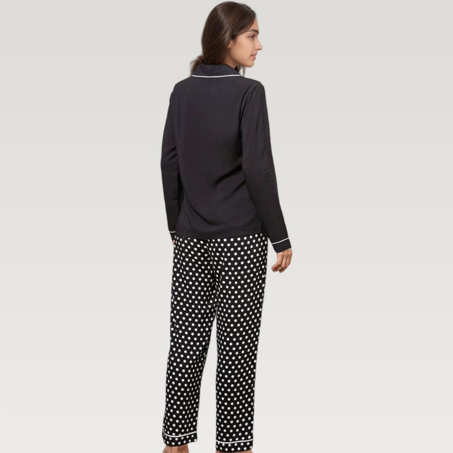 Anna-Kaci Lounge Women's Polka Dot Pajama Set with Long Sleeve Button Top and Elastic Waist Pants