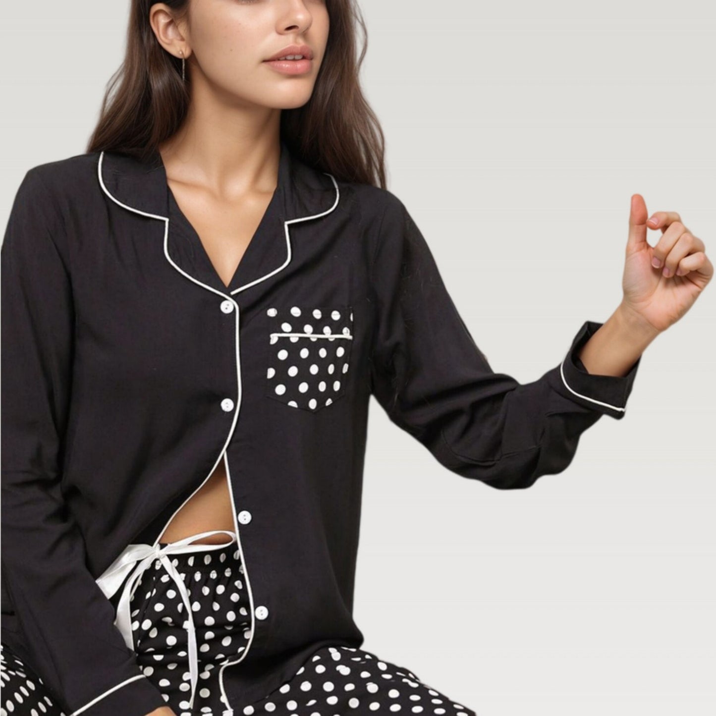 Anna-Kaci Lounge Women's Polka Dot Pajama Set with Long Sleeve Button Top and Elastic Waist Pants