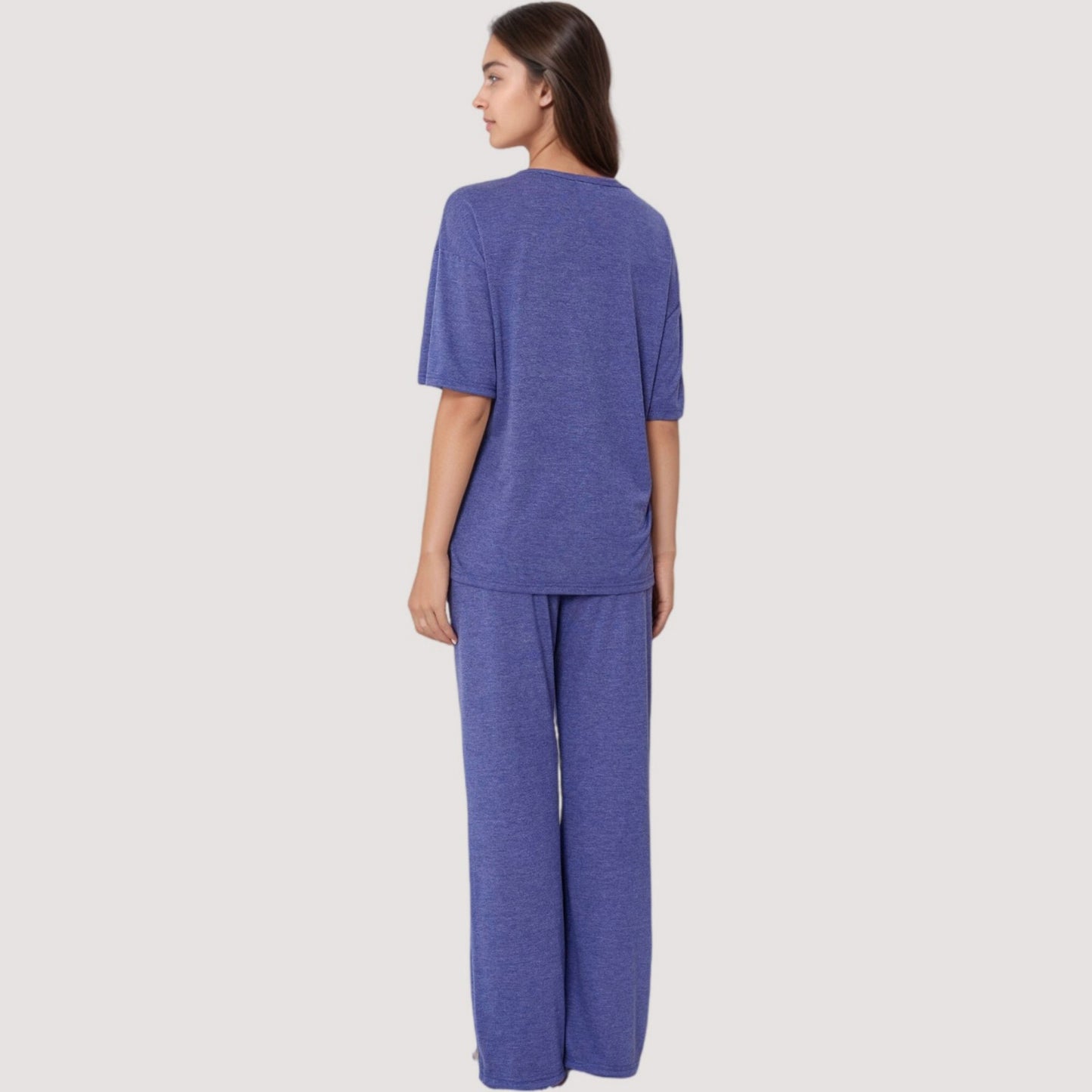 Anna-Kaci Lounge Women's Relaxed Fit Lounge Set with V-Neck Short Sleeve Top and Full-Length Pants