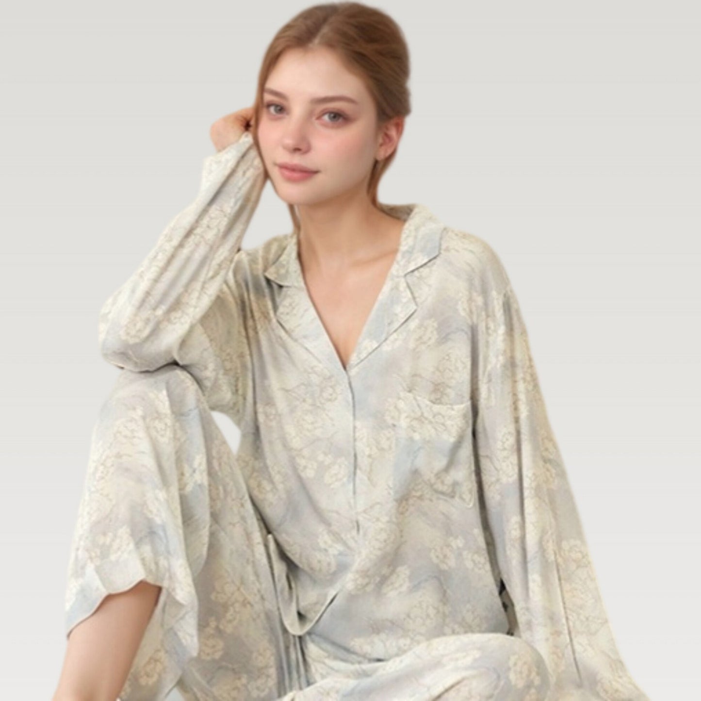 Anna-Kaci Lounge Women's Satin Floral Pajama Set with Button-Up Long Sleeve Top and Relaxed Fit Pants