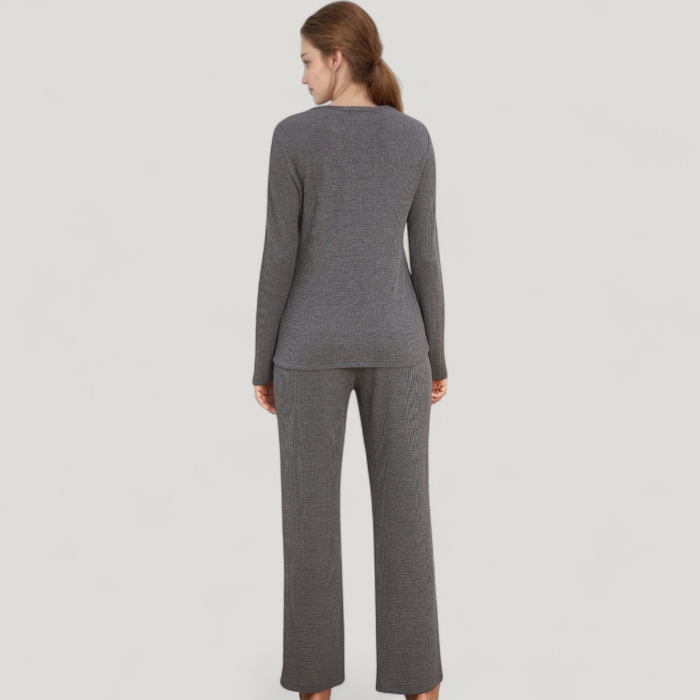 Anna-Kaci Lounge Women's V-Neck Long Sleeve Knit Top and Drawstring Waist Lounge Pants Two Piece Set