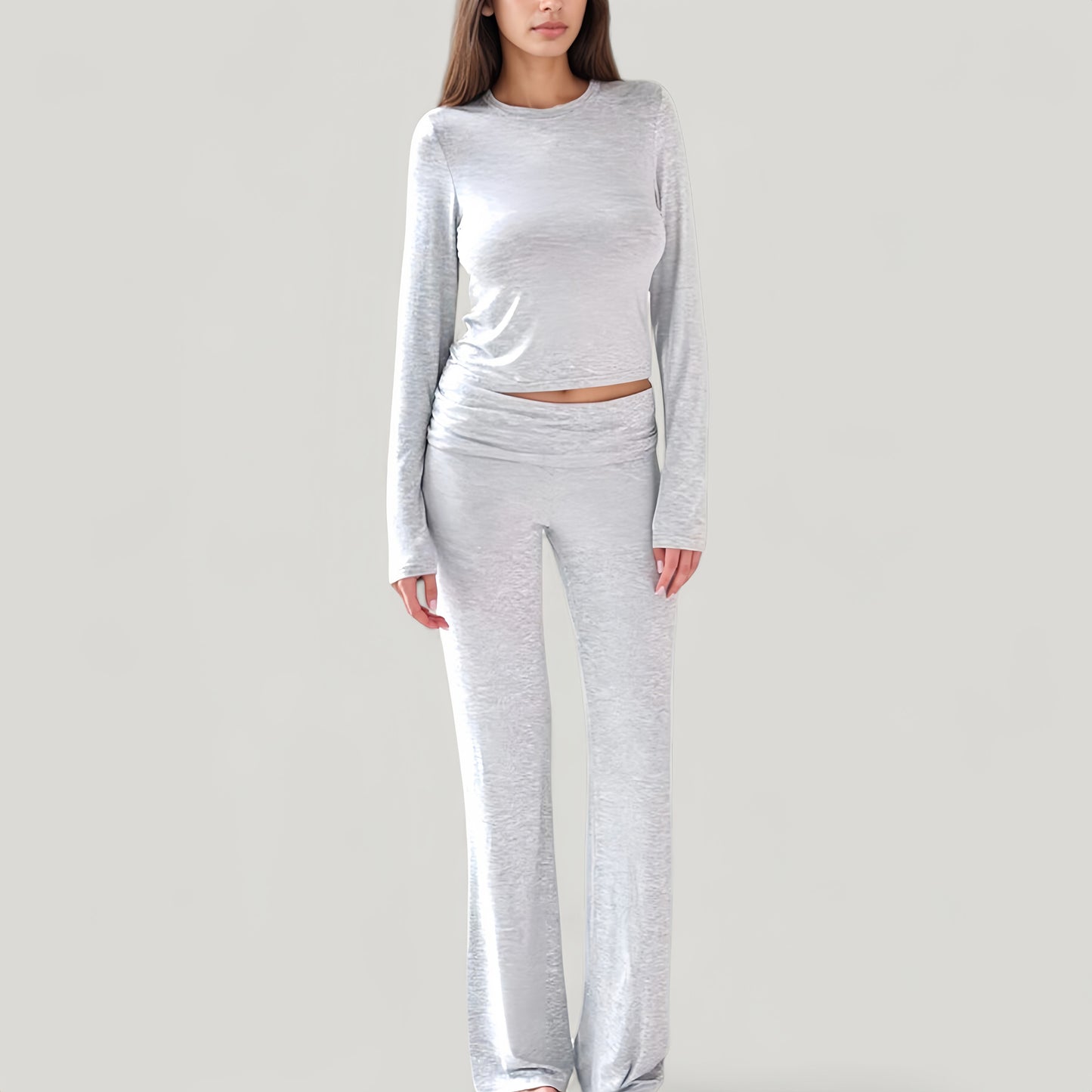 Anna-Kaci Lounge Women's Soft Velvet Pajama Set with Long Sleeve Crew Neck Top and Wide Leg Stretch Pants