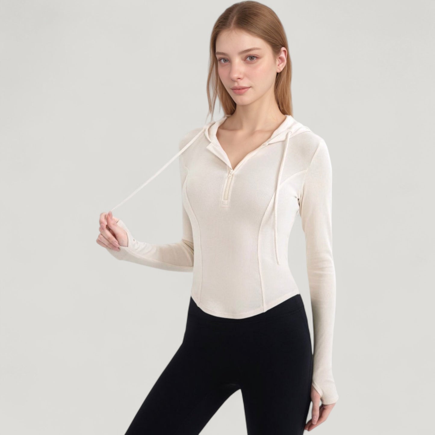 Anna-Kaci Active Women's Long Sleeve Pullover Hoodie Top with Half Zip Front and Thumbhole Cuffs